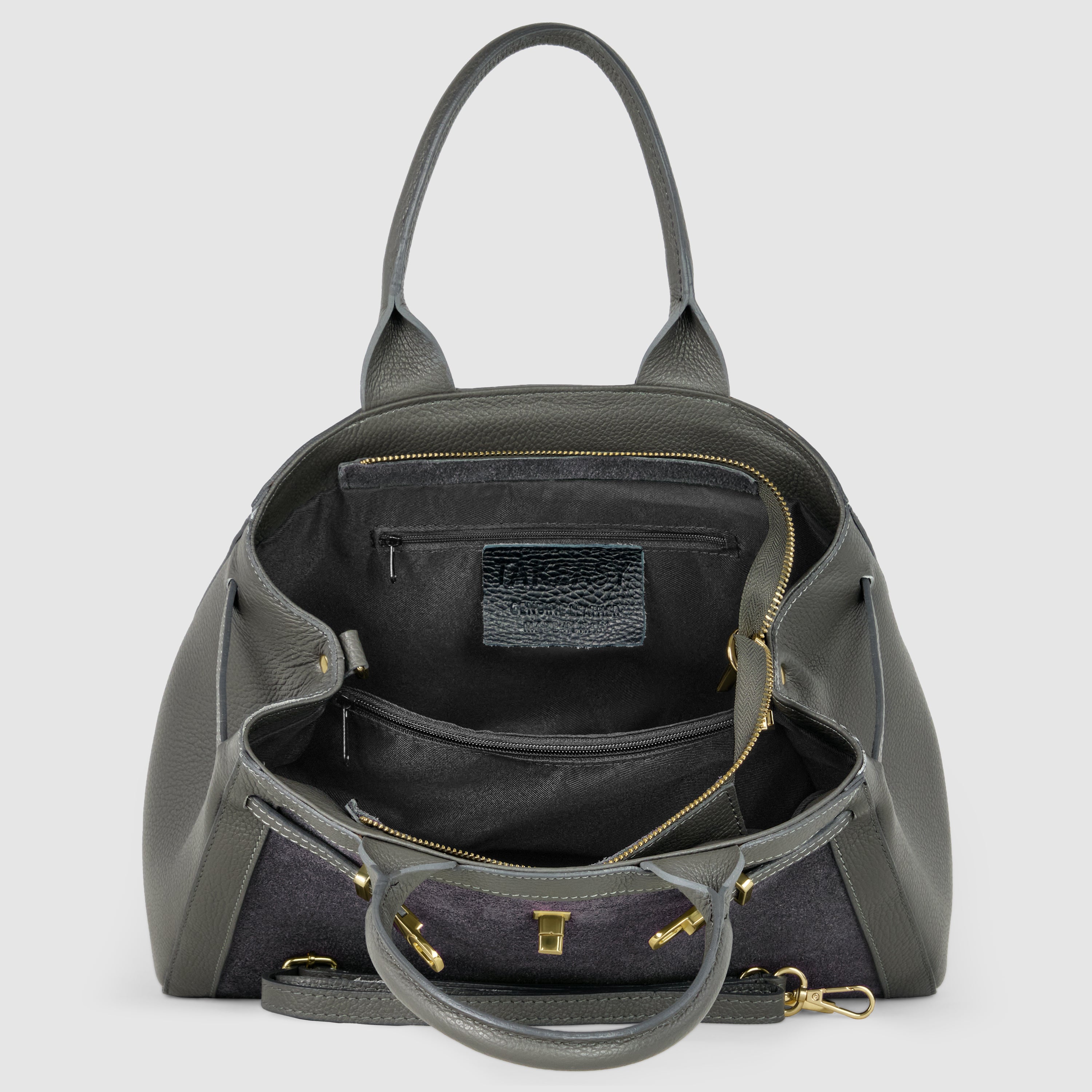 Italian Genuine Suede and Calf Leather Top-Handle Bag