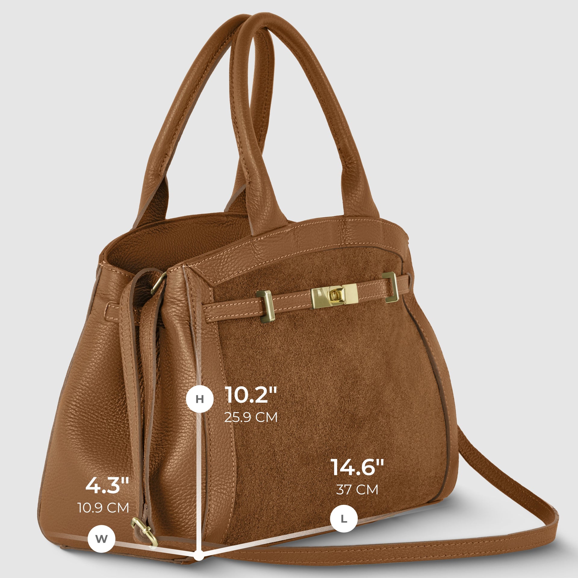 Italian Genuine Suede and Calf Leather Top-Handle Bag