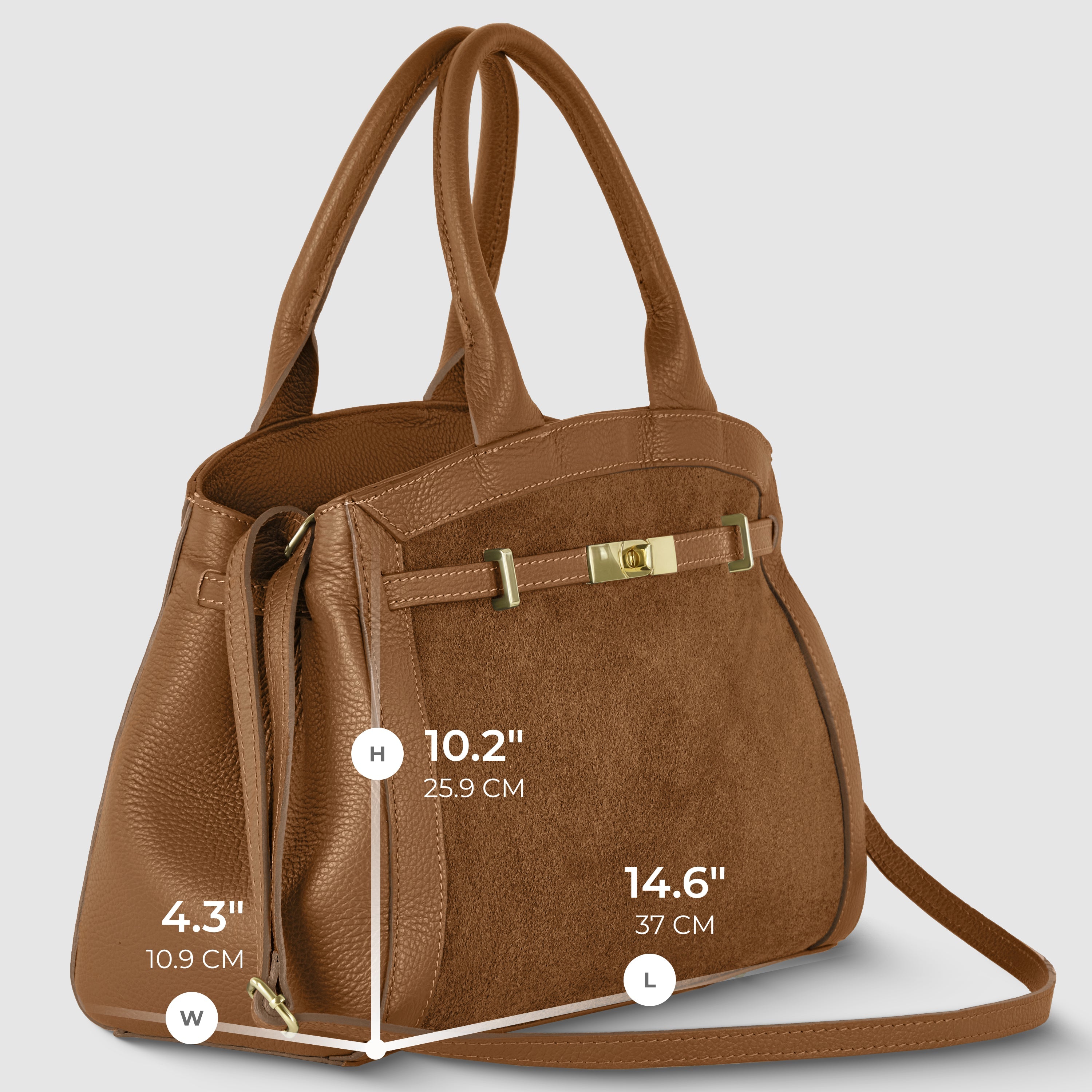 Italian Genuine Suede and Calf Leather Top-Handle Bag