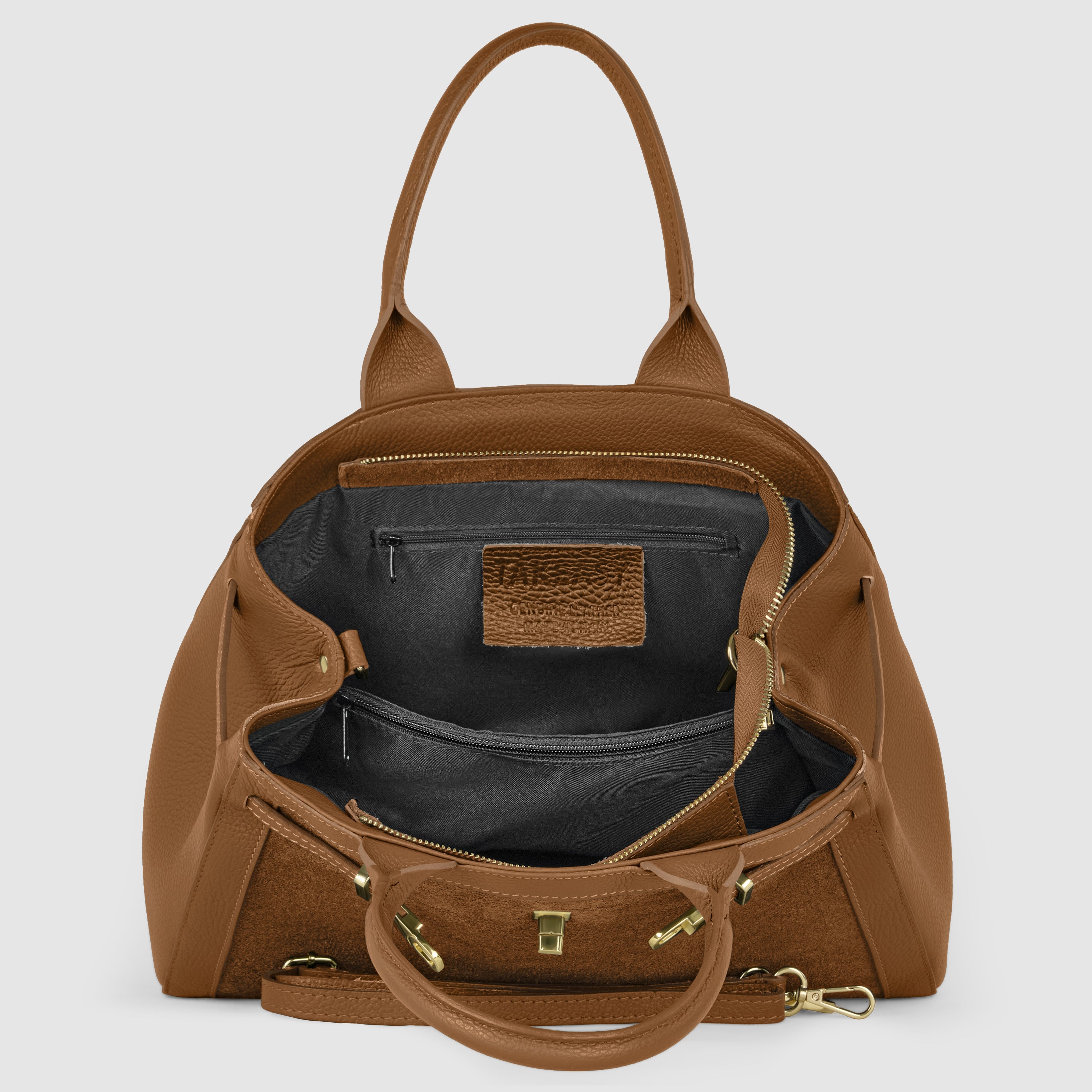 Italian Genuine Suede and Calf Leather Top-Handle Bag