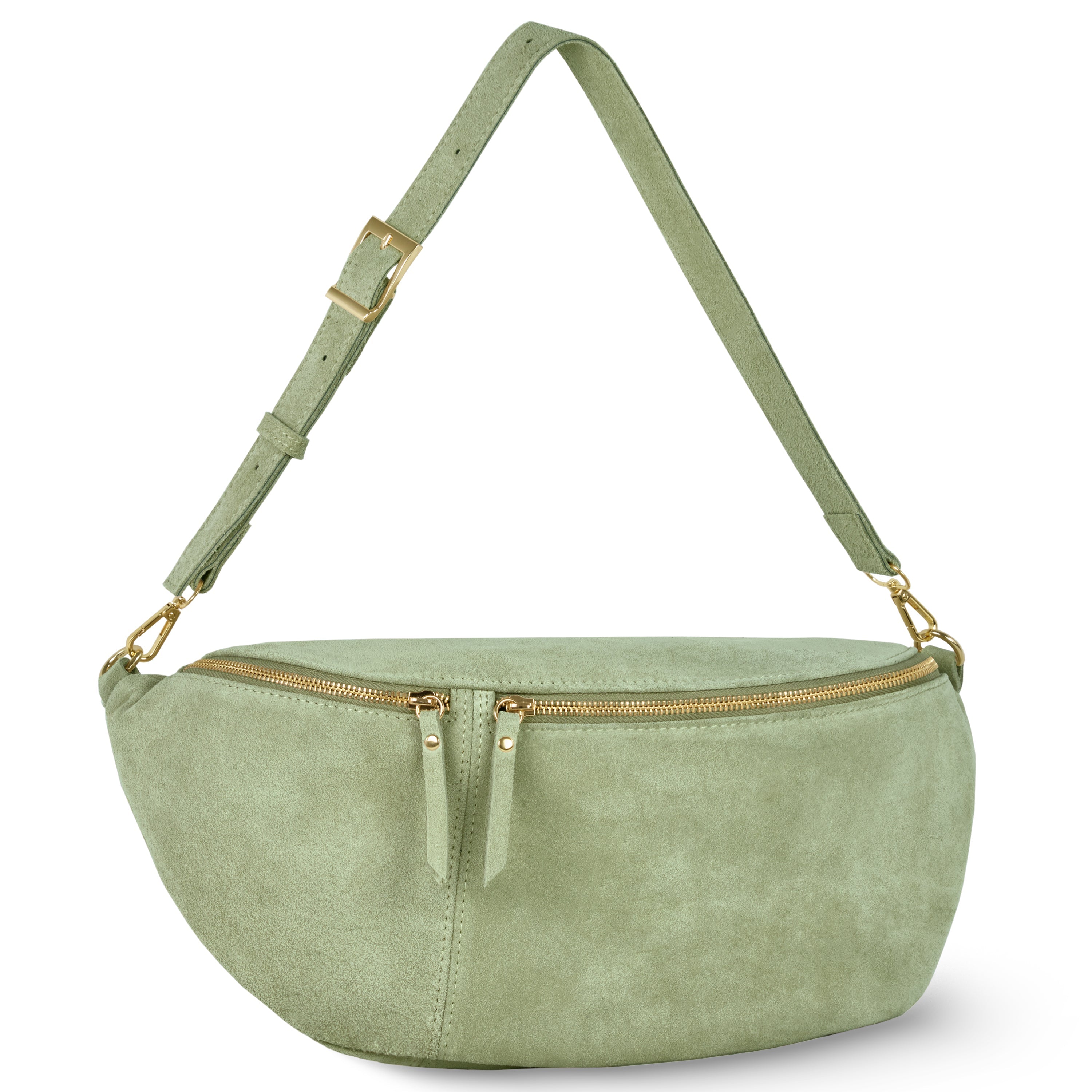 Italian Genuine Suede Curved Crossbody Bag with Belt Strap
