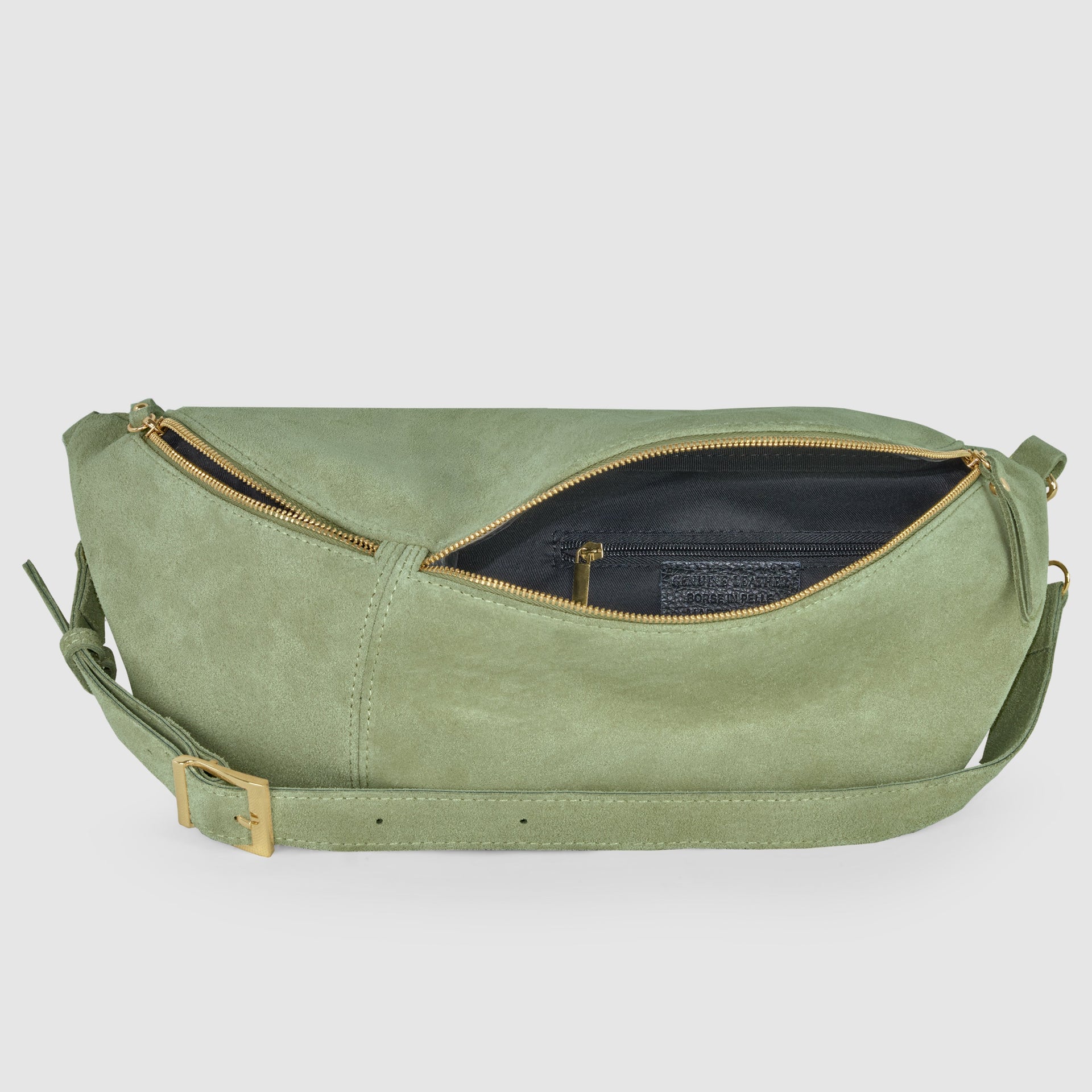 Italian Genuine Suede Curved Crossbody Bag with Belt Strap