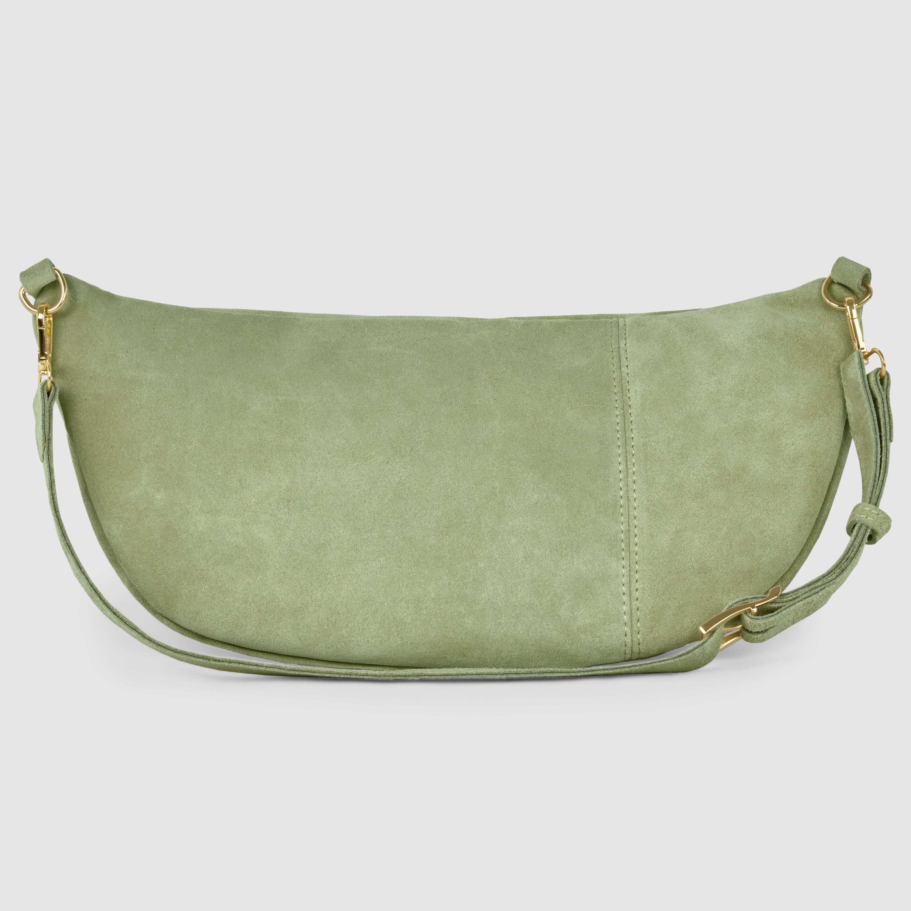 Italian Genuine Suede Curved Crossbody Bag with Belt Strap