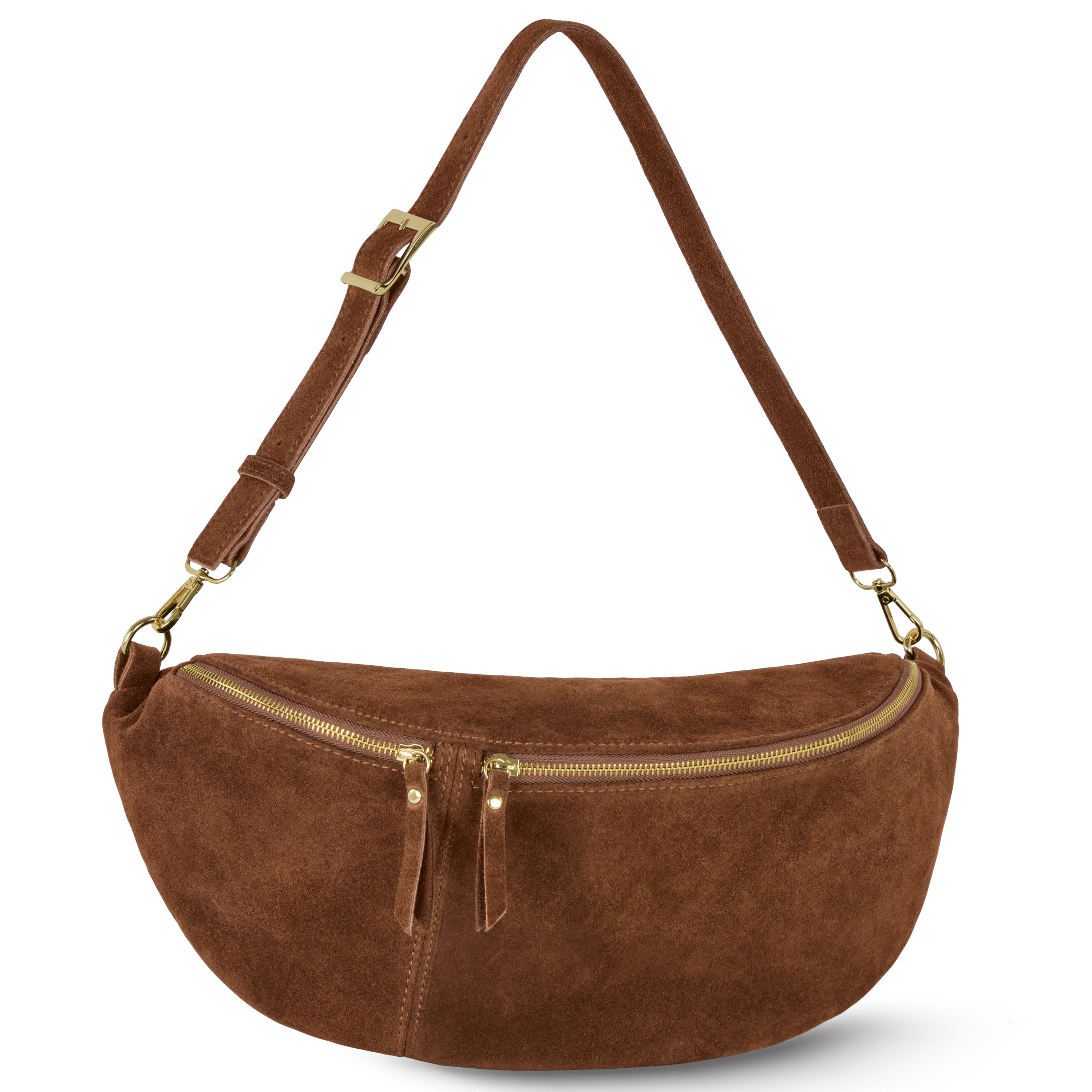 Italian Genuine Suede Curved Crossbody Bag with Belt Strap