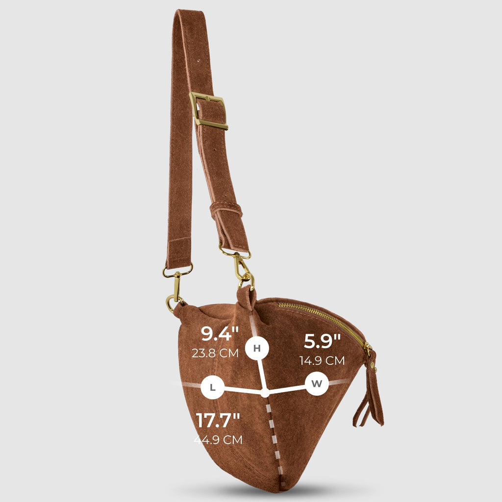 Italian Genuine Suede Curved Crossbody Bag with Belt Strap