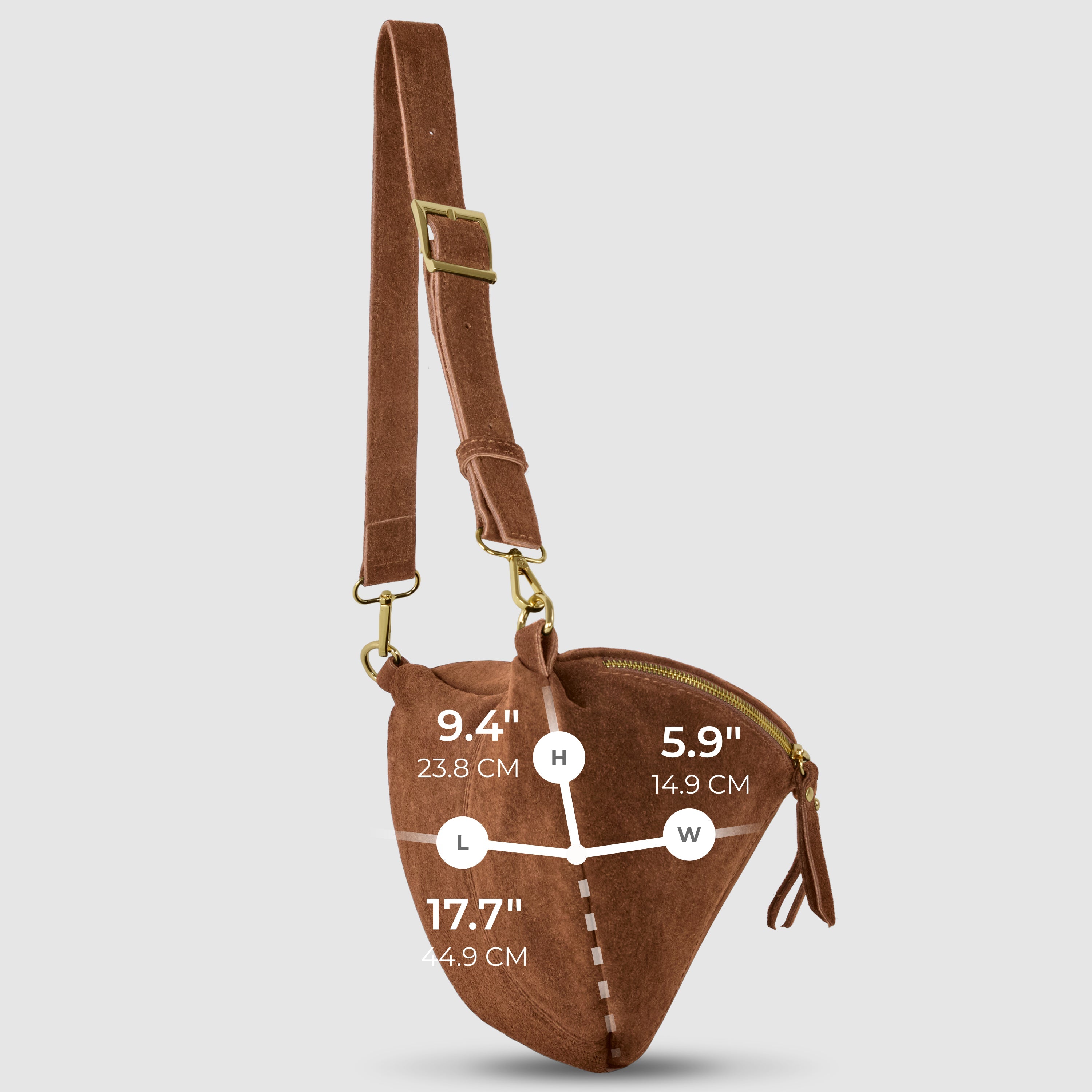 Italian Genuine Suede Curved Crossbody Bag with Belt Strap