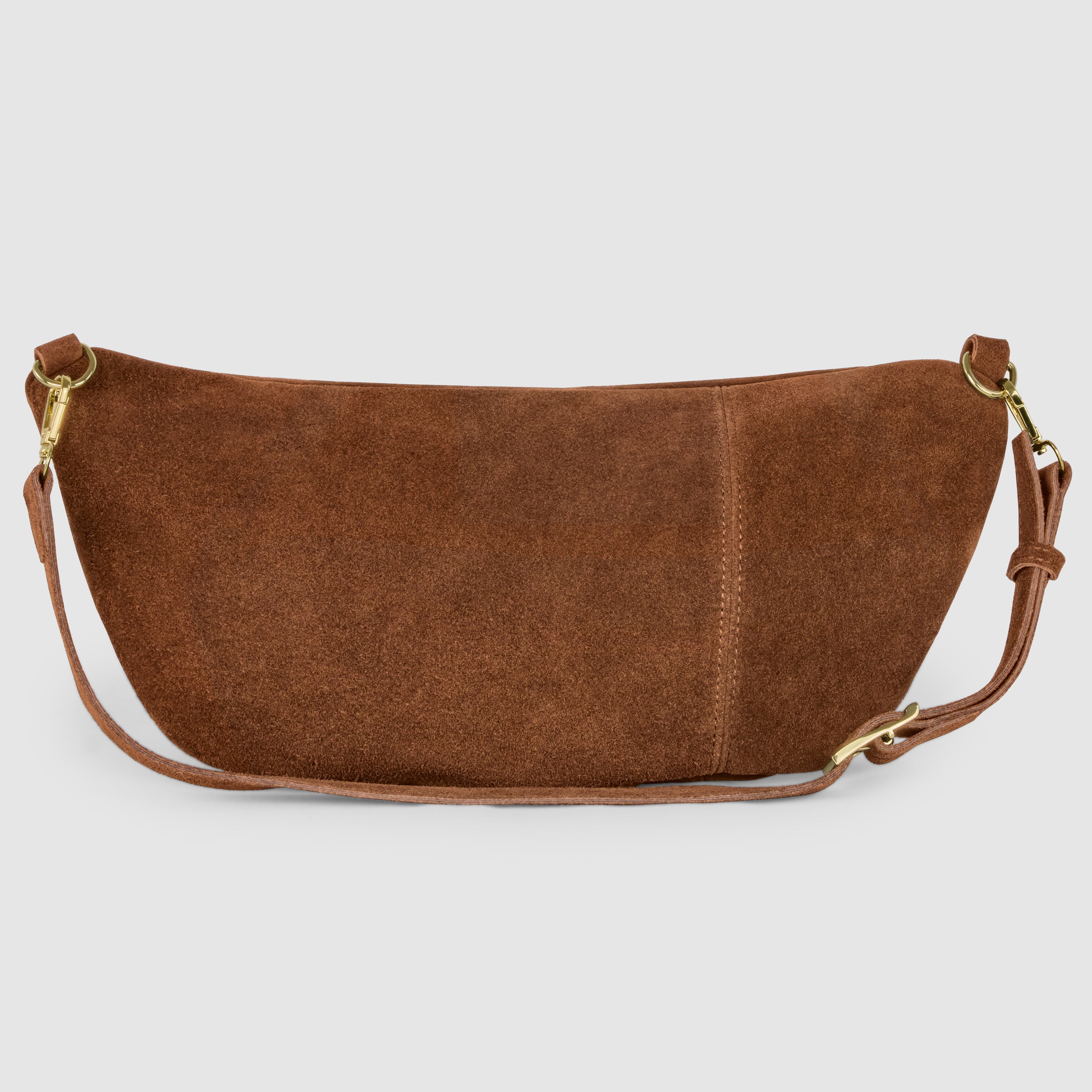 Italian Genuine Suede Curved Crossbody Bag with Belt Strap