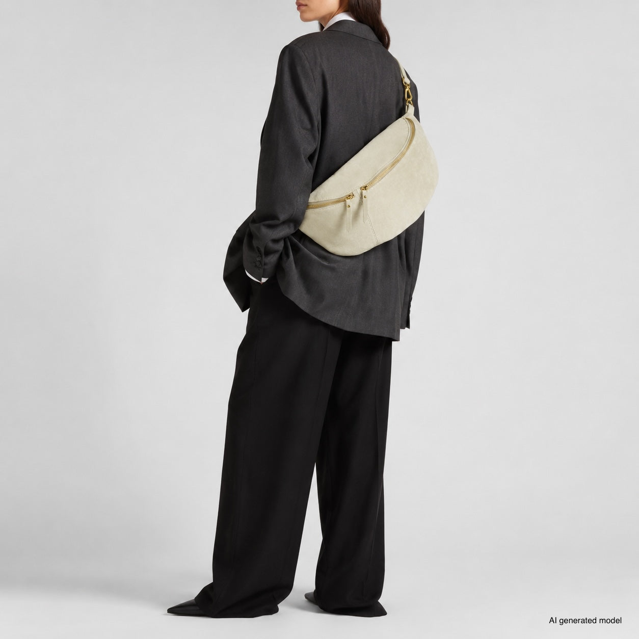 Italian Genuine Suede Curved Crossbody Bag with Belt Strap