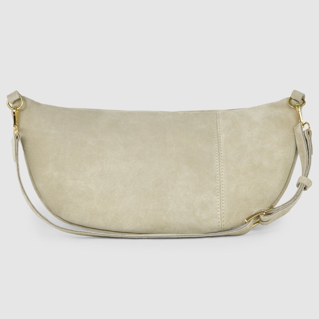 Italian Genuine Suede Curved Crossbody Bag with Belt Strap