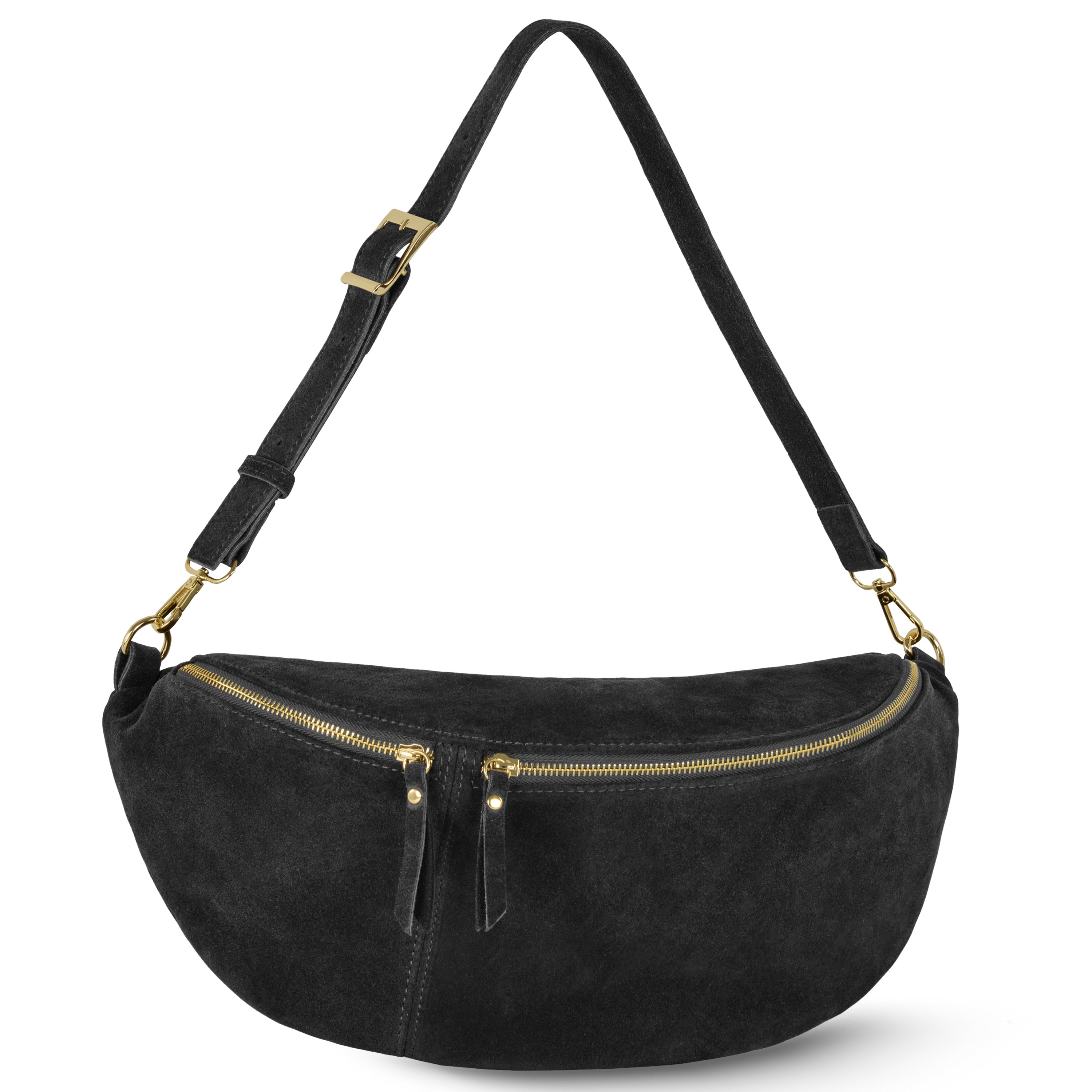 Italian Genuine Suede Curved Crossbody Bag with Belt Strap