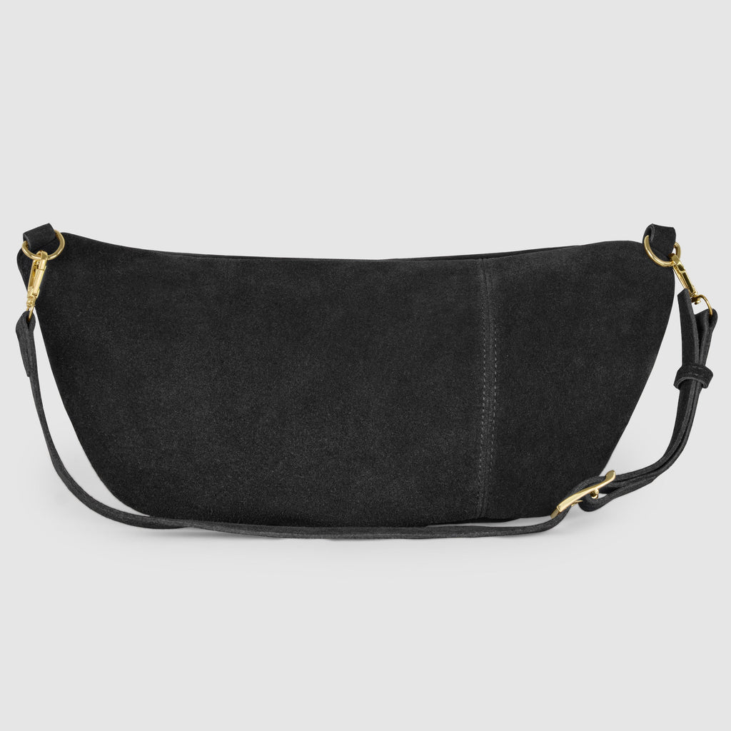 Italian Genuine Suede Curved Crossbody Bag with Belt Strap