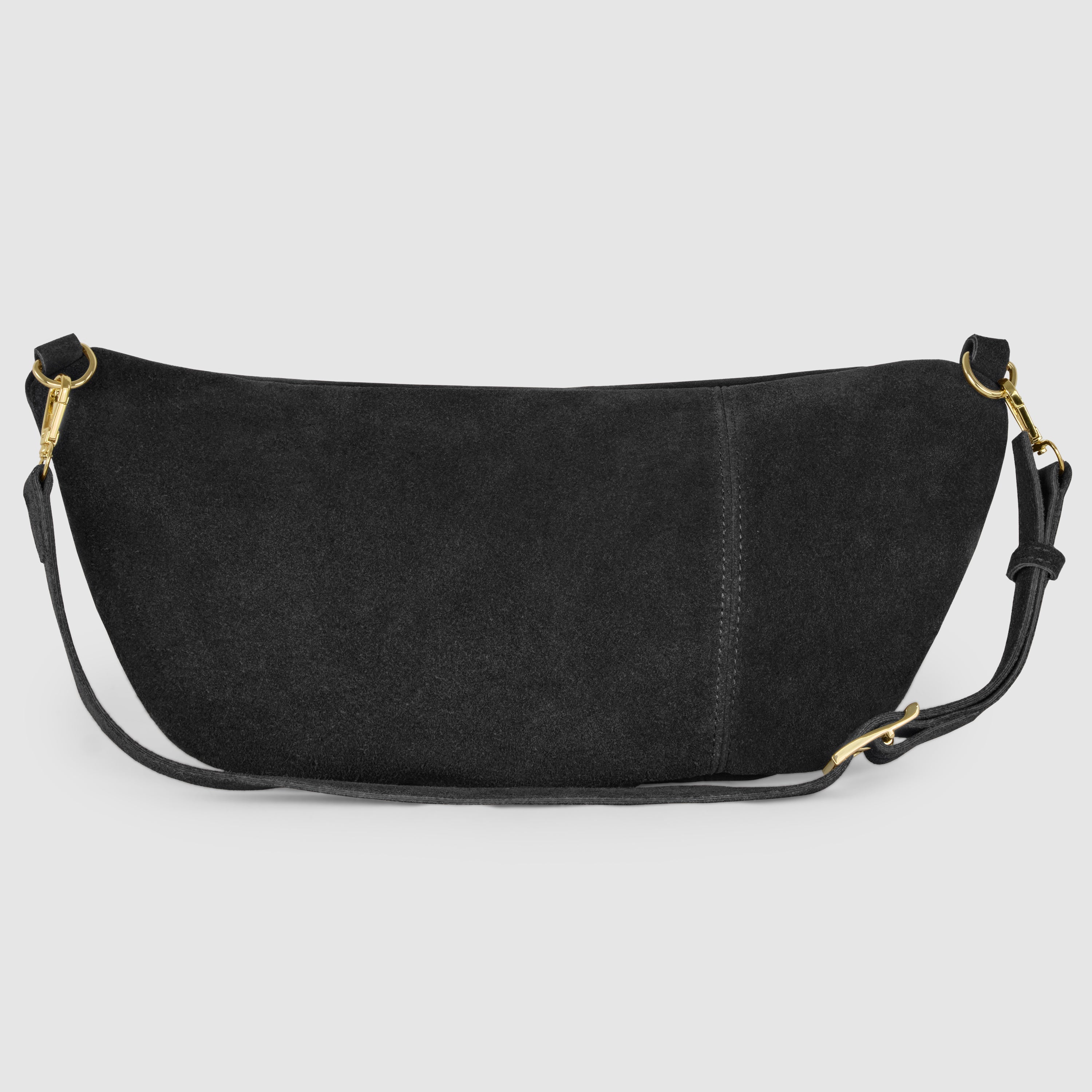 Italian Genuine Suede Curved Crossbody Bag with Belt Strap