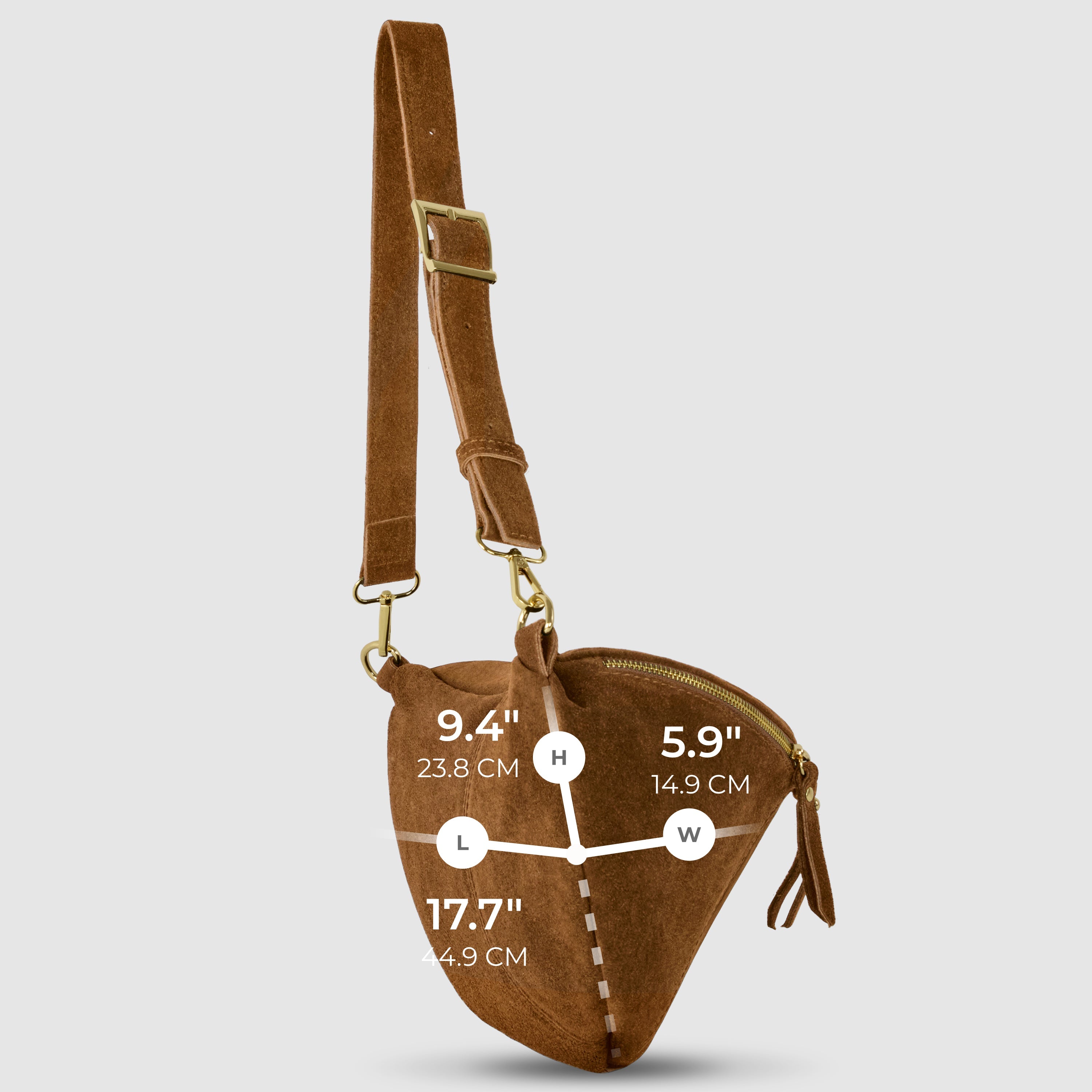 Italian Genuine Suede Curved Crossbody Bag with Belt Strap