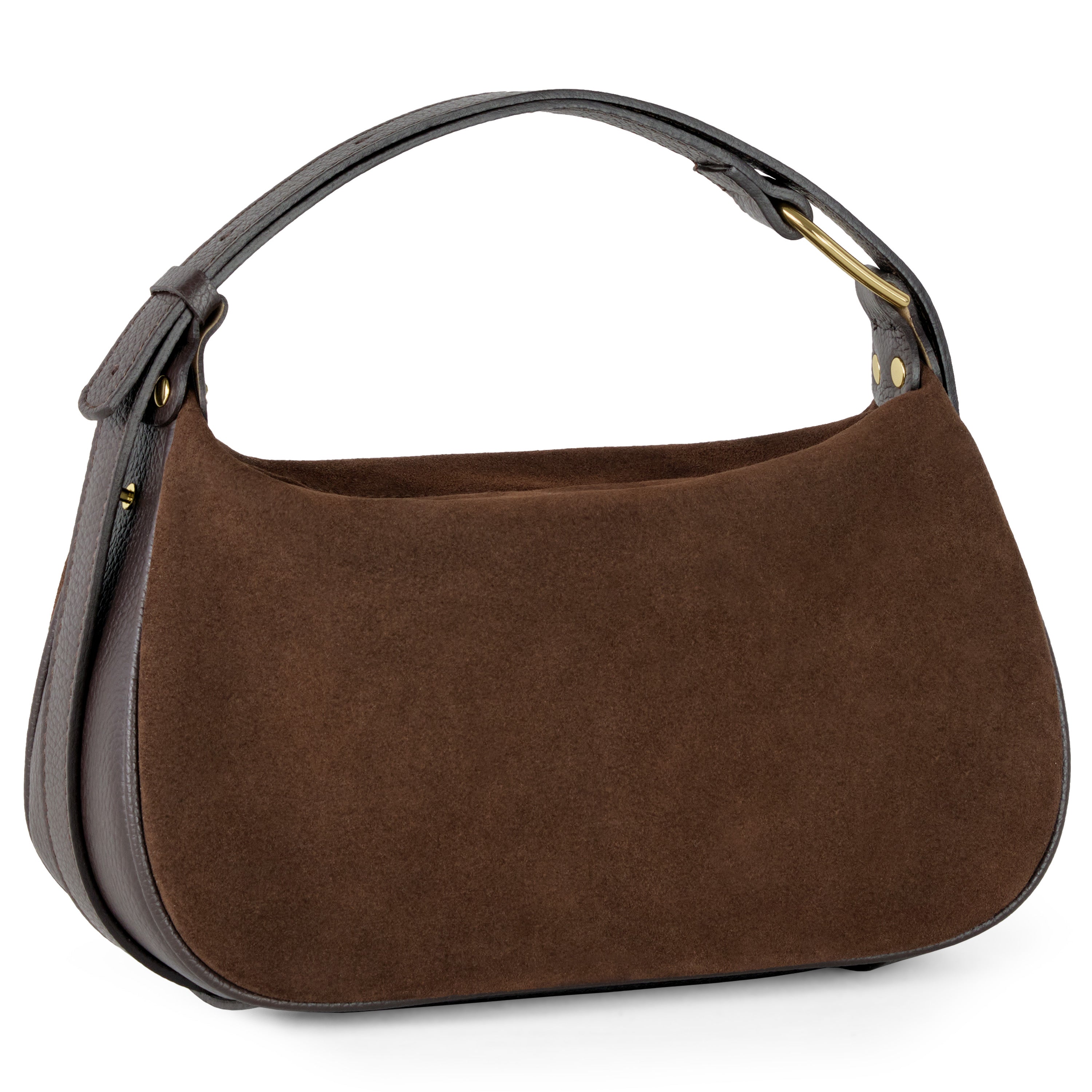 Italian Genuine Suede Compact Rounded Crossbody Shoulder Bag