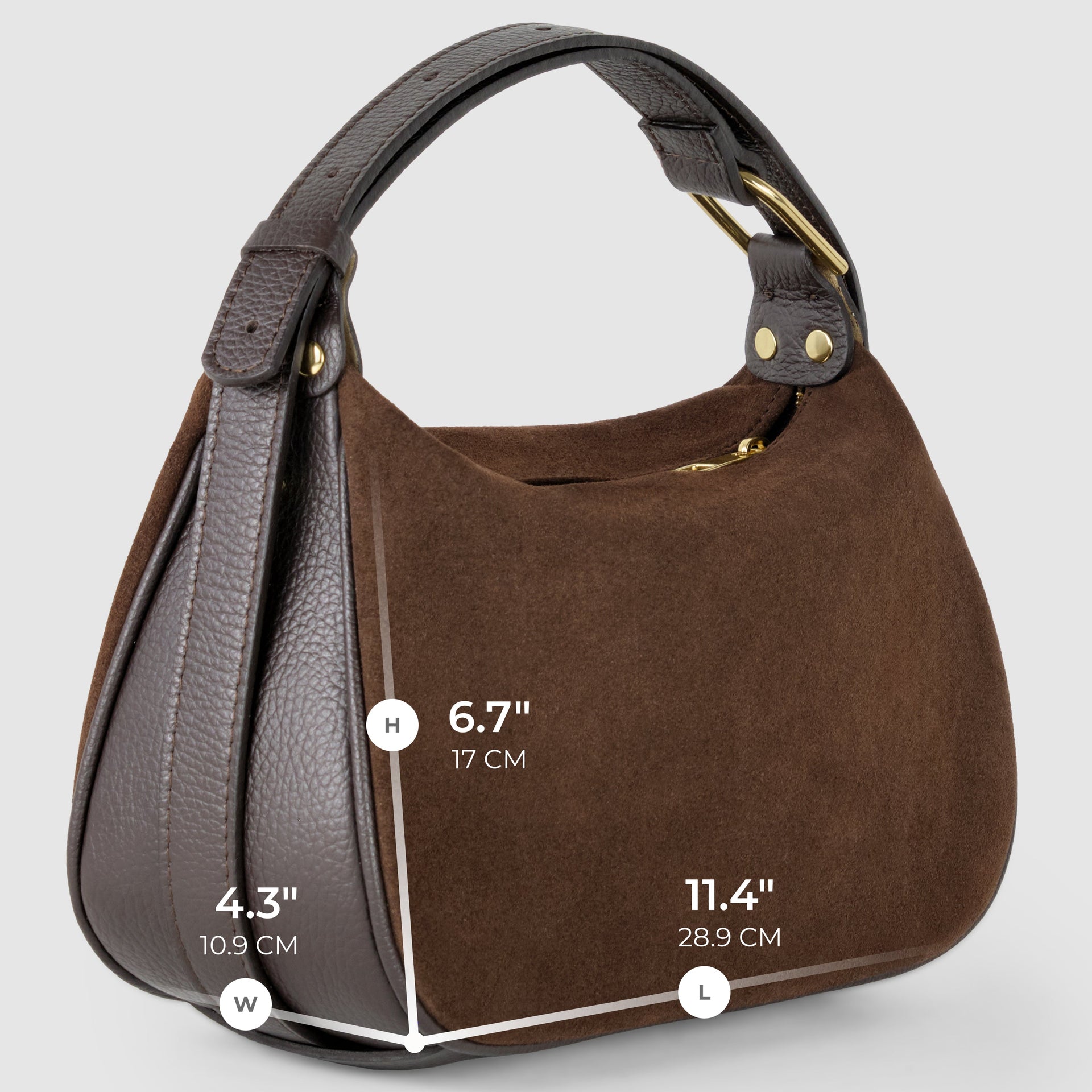 Italian Genuine Suede Compact Rounded Crossbody Shoulder Bag