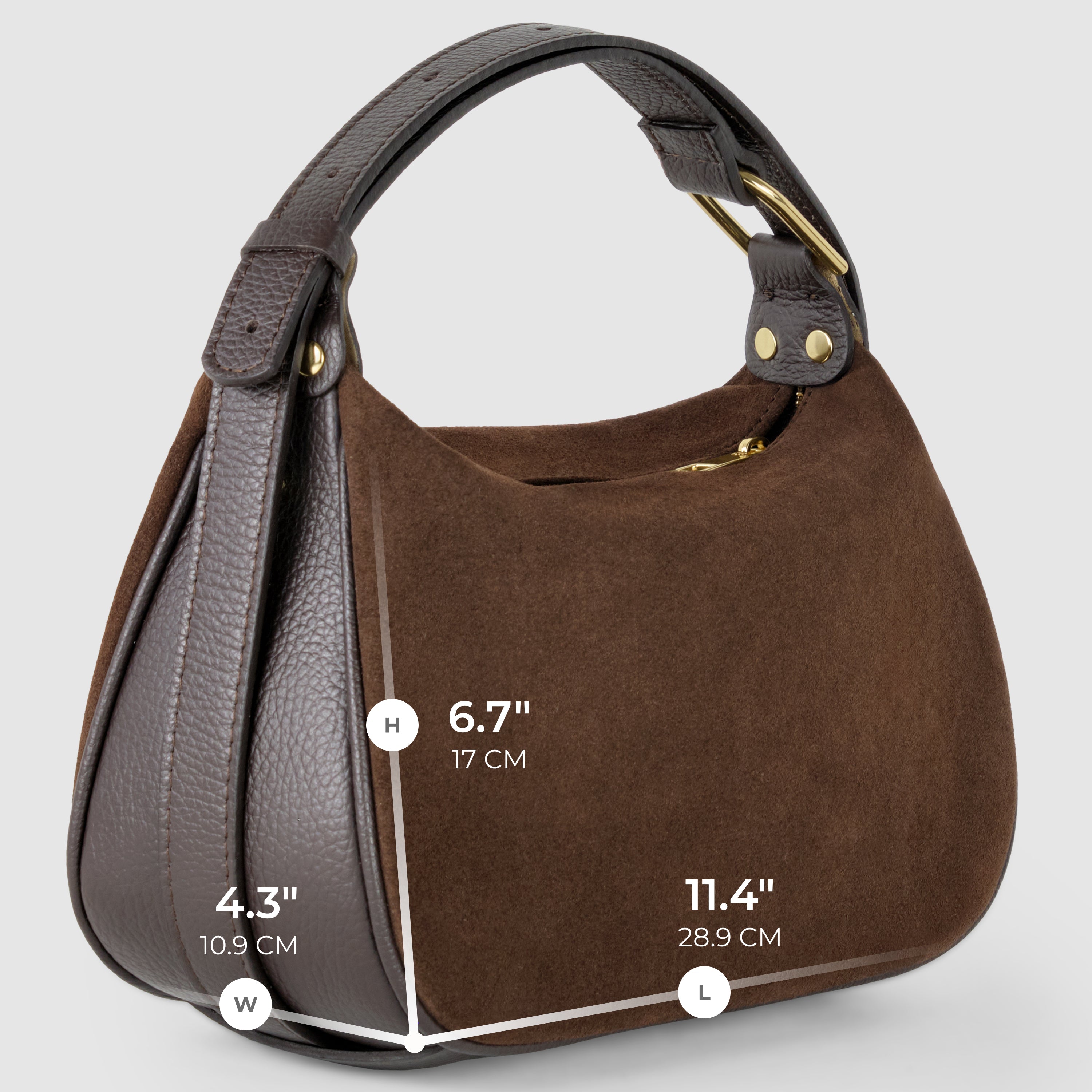 Italian Genuine Suede Compact Rounded Crossbody Shoulder Bag