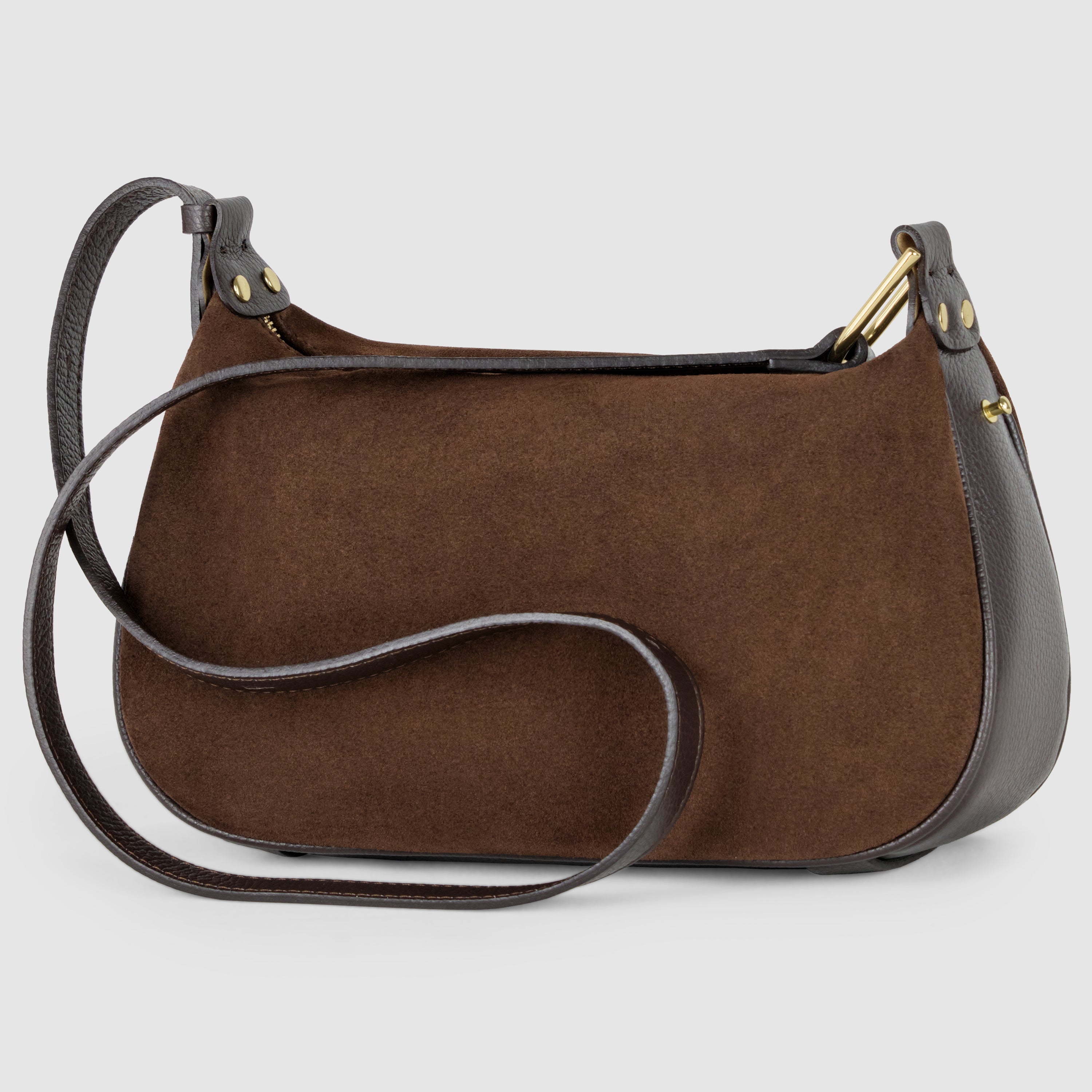 Italian Genuine Suede Compact Rounded Crossbody Shoulder Bag