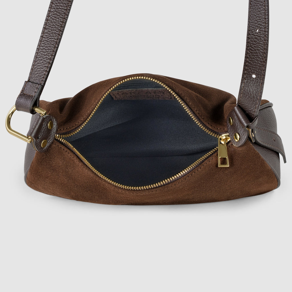 Italian Genuine Suede Compact Rounded Crossbody Shoulder Bag