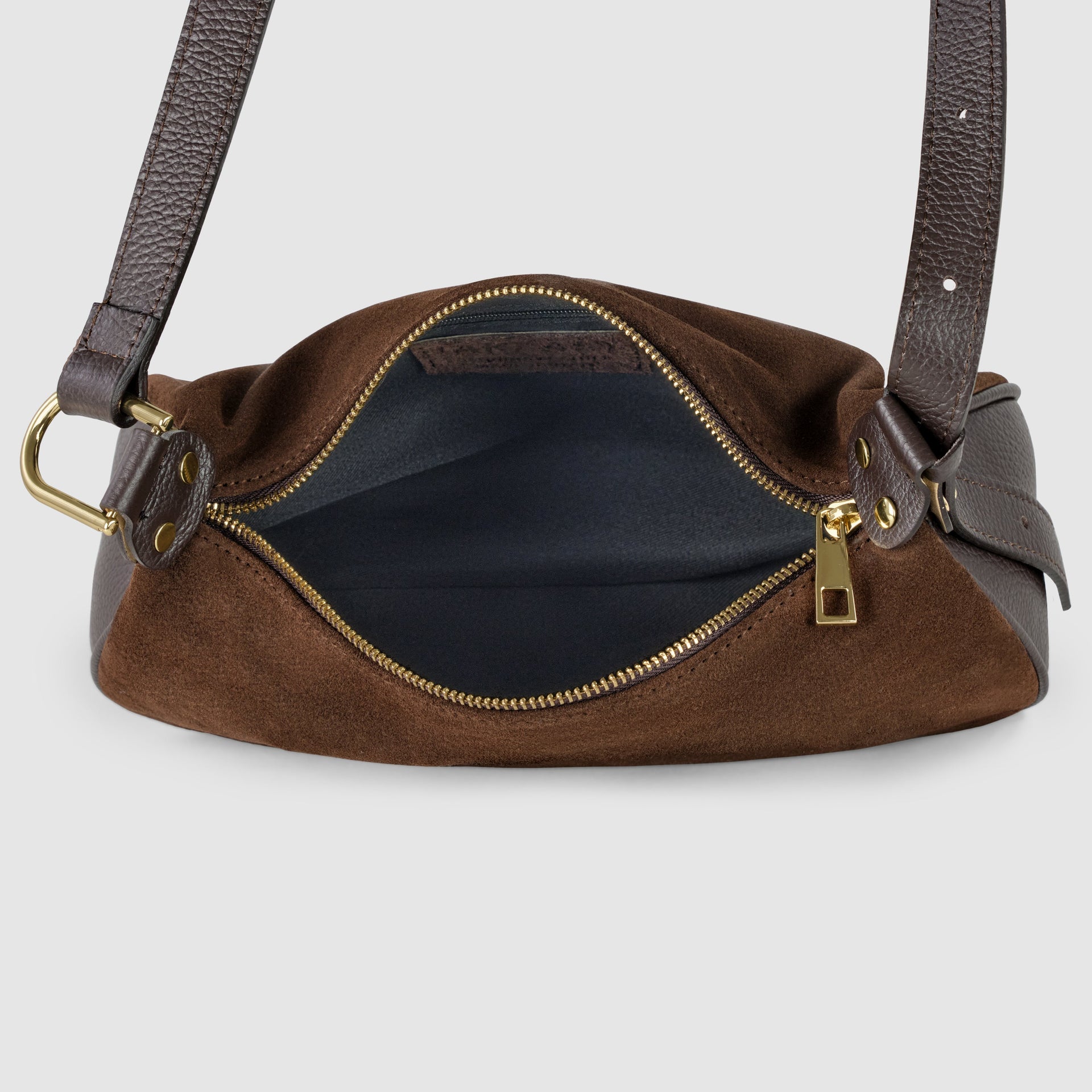 Italian Genuine Suede Compact Rounded Crossbody Shoulder Bag