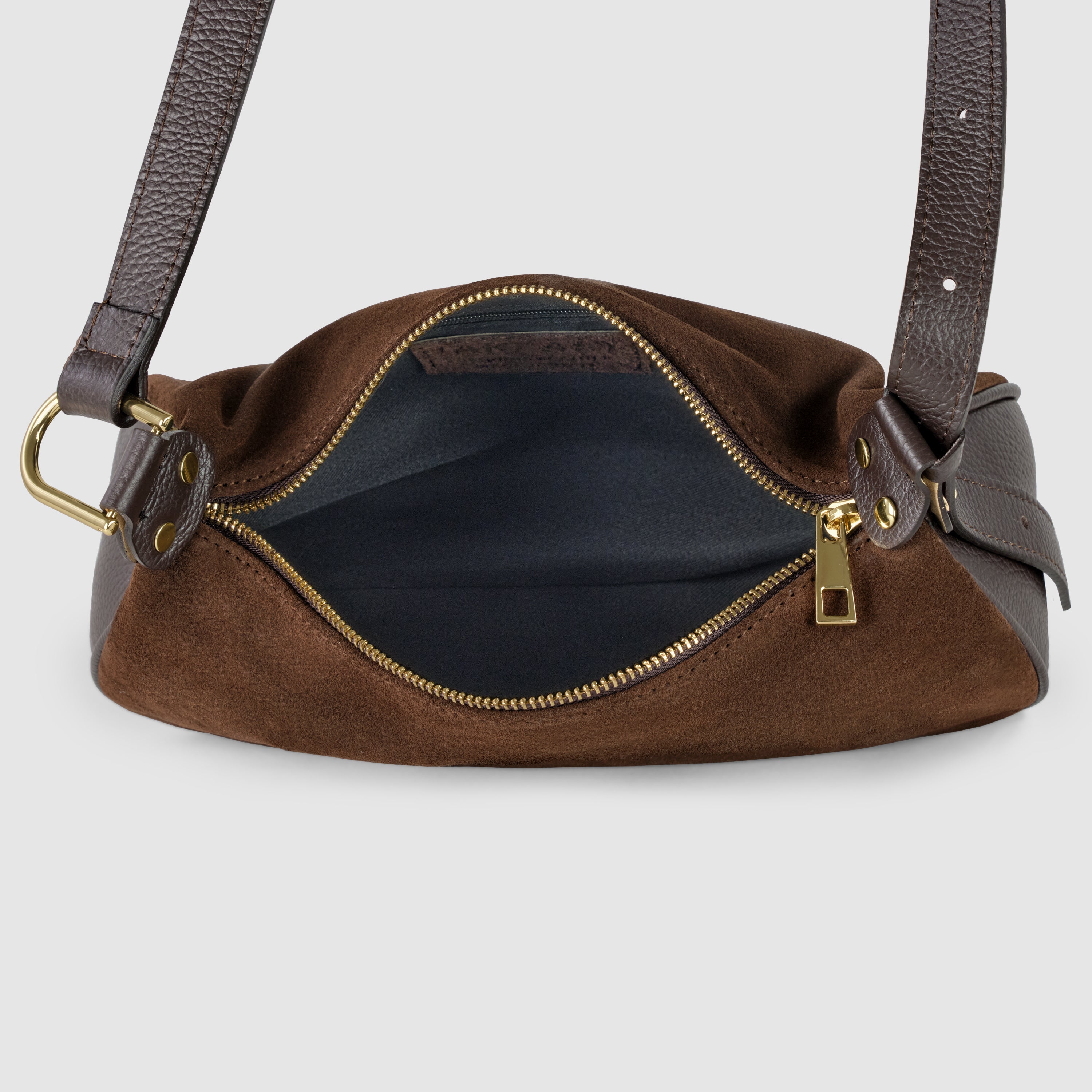 Italian Genuine Suede Compact Rounded Crossbody Shoulder Bag