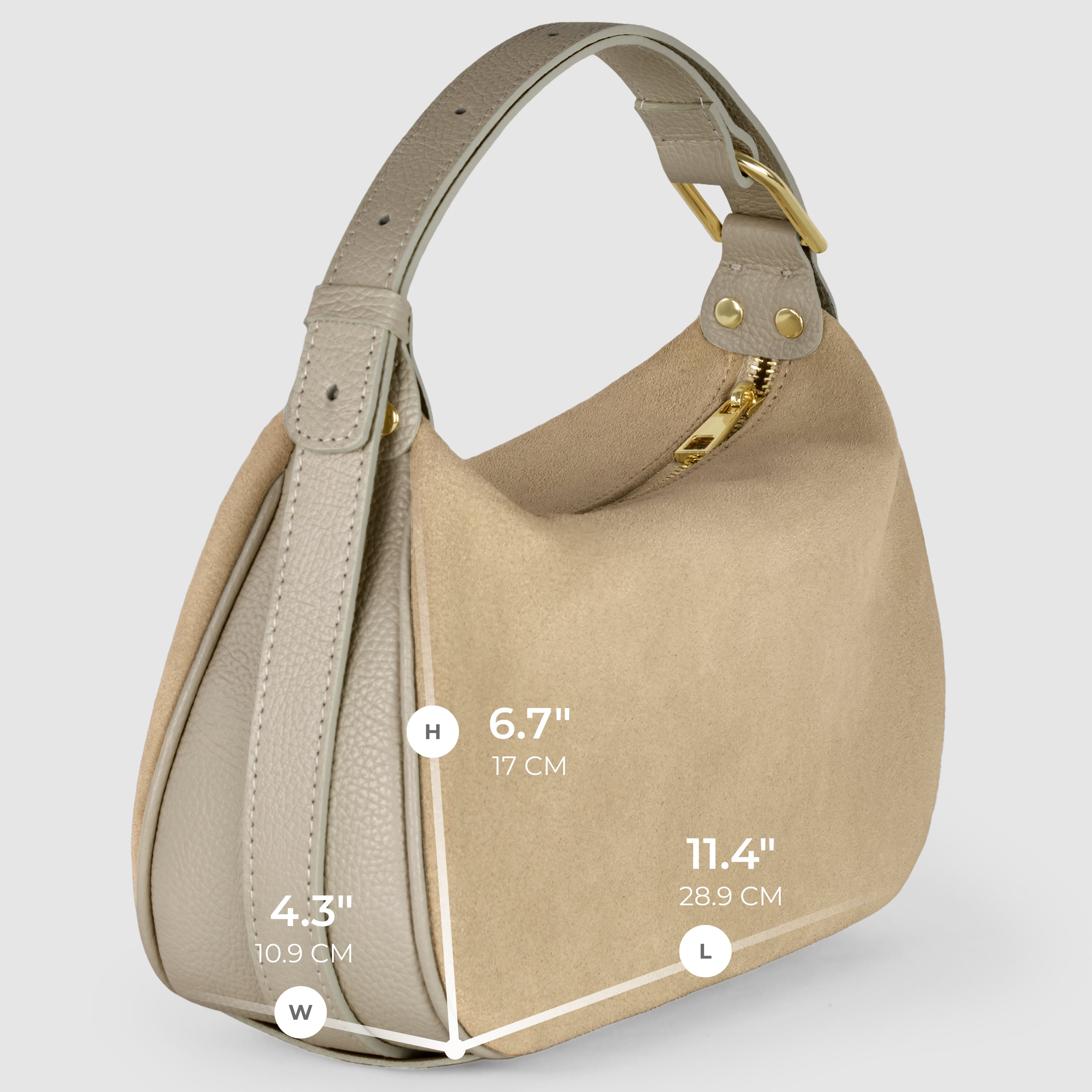 Italian Genuine Suede Compact Rounded Crossbody Shoulder Bag