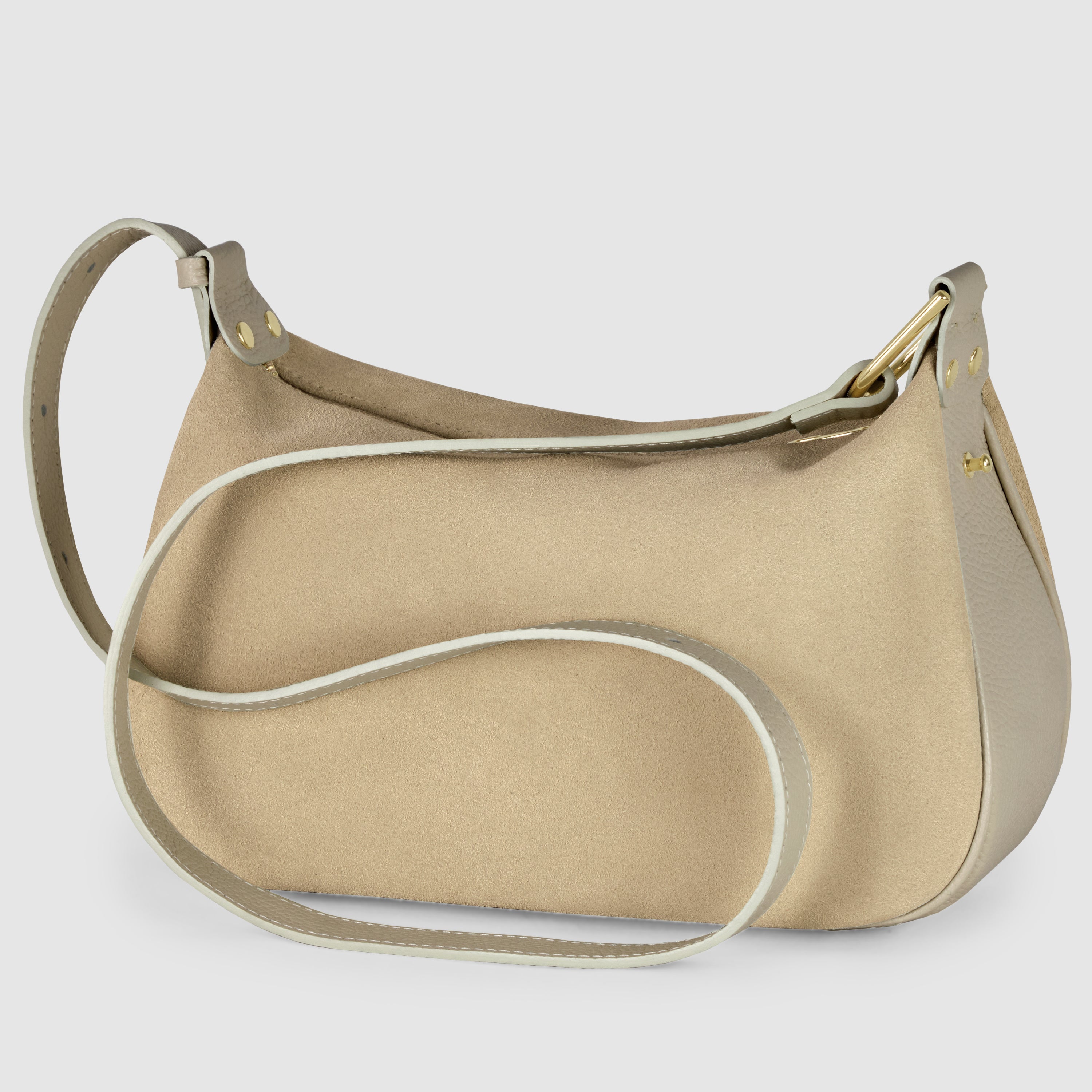 Italian Genuine Suede Compact Rounded Crossbody Shoulder Bag