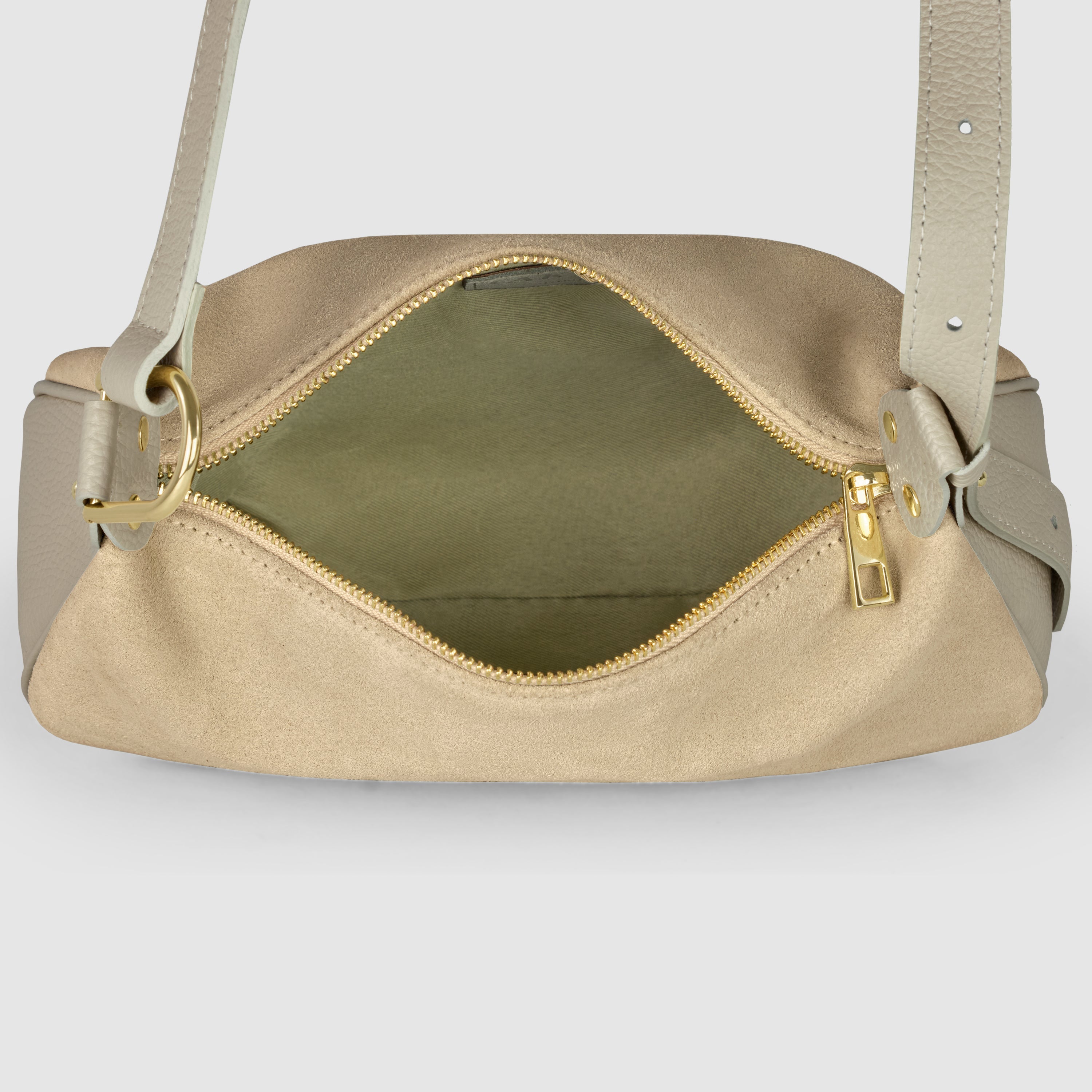 Italian Genuine Suede Compact Rounded Crossbody Shoulder Bag