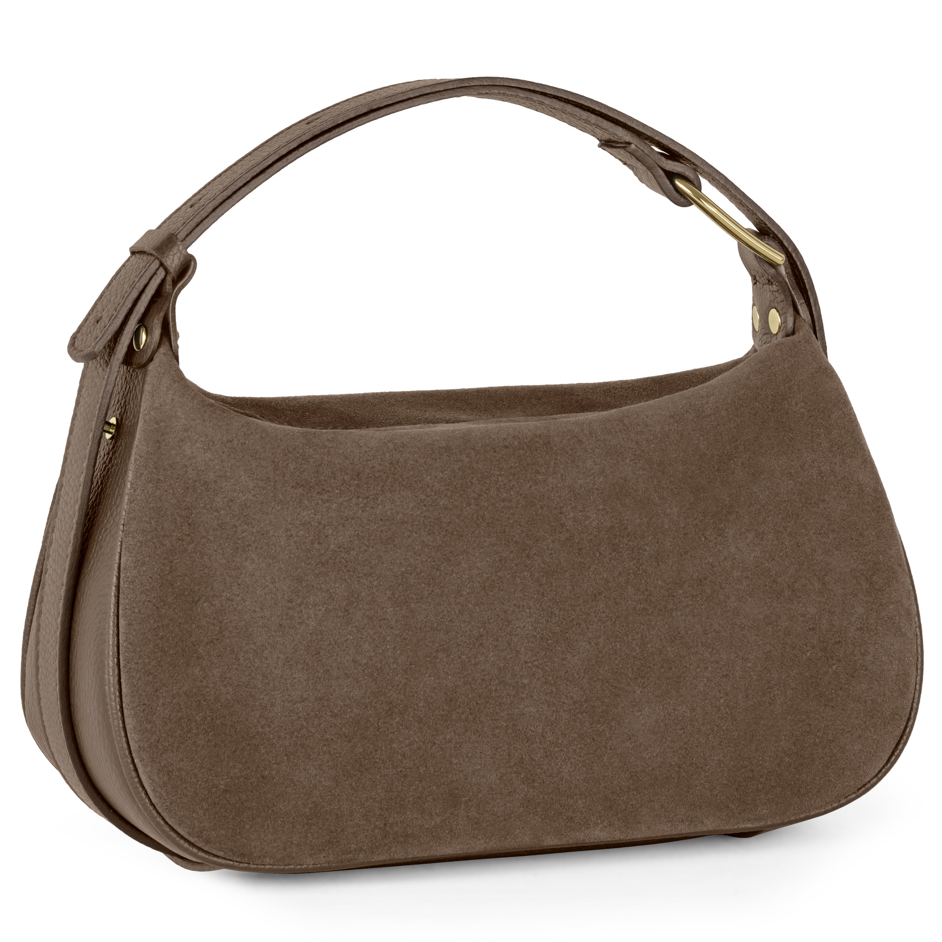 Italian Genuine Suede Compact Rounded Crossbody Shoulder Bag