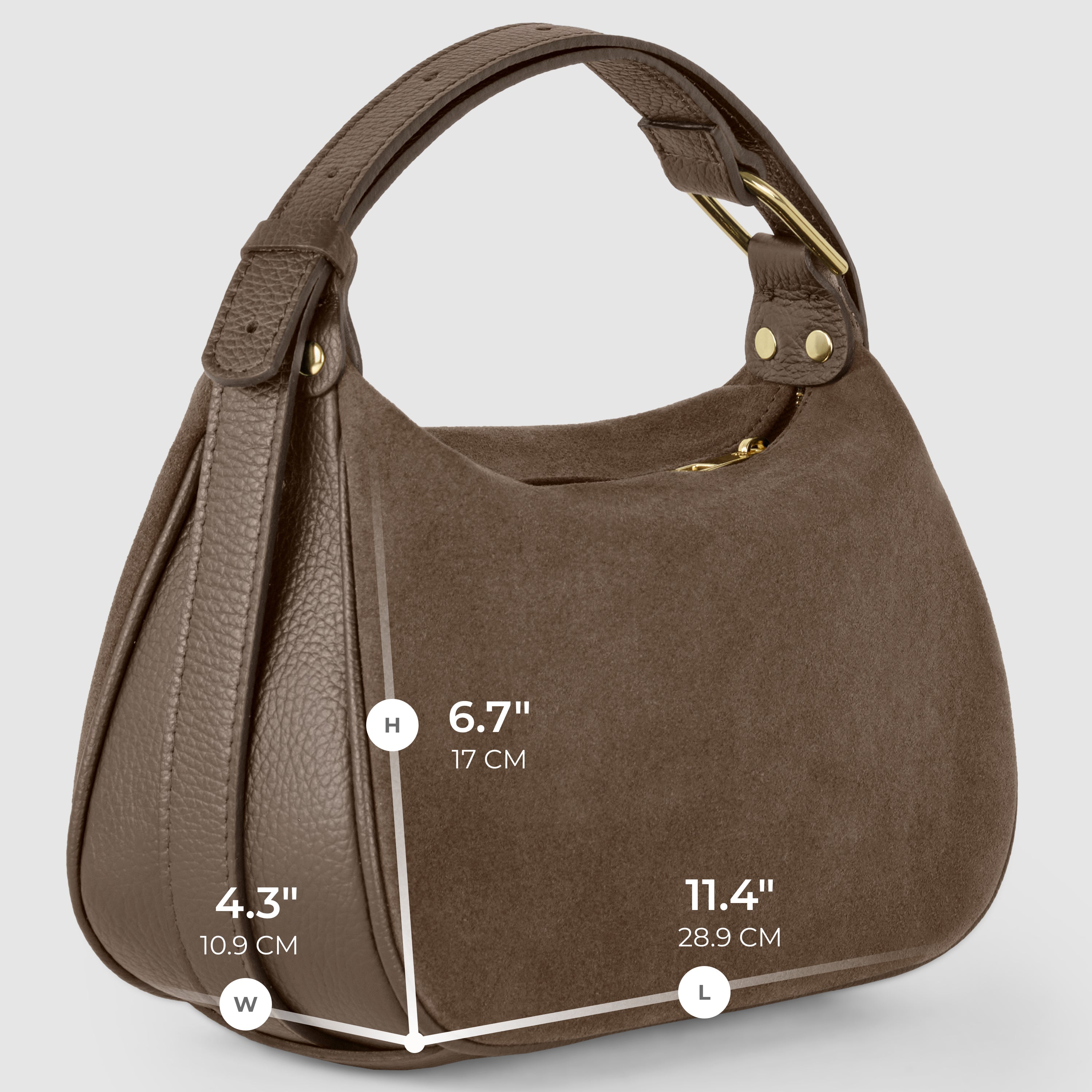 Italian Genuine Suede Compact Rounded Crossbody Shoulder Bag