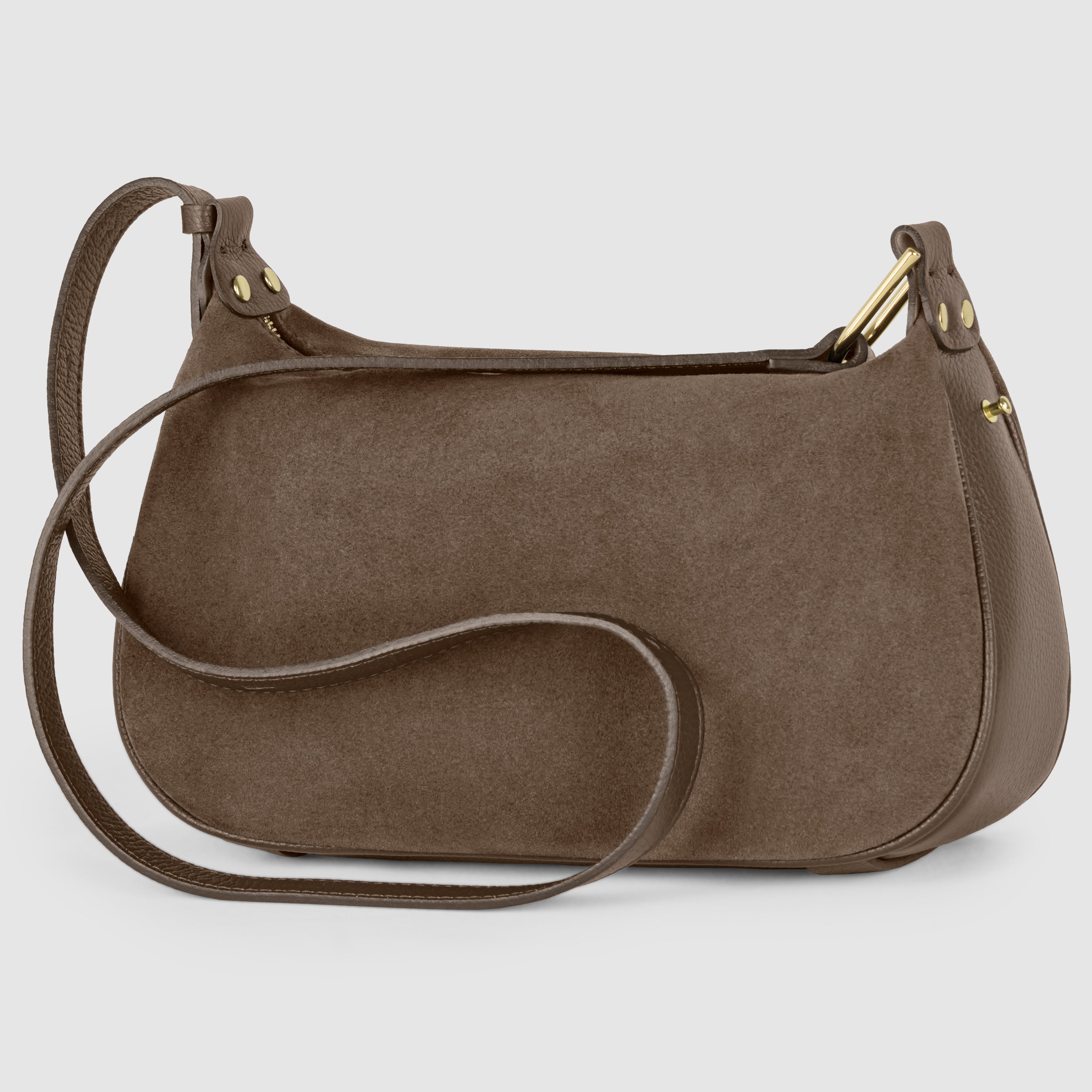 Italian Genuine Suede Compact Rounded Crossbody Shoulder Bag