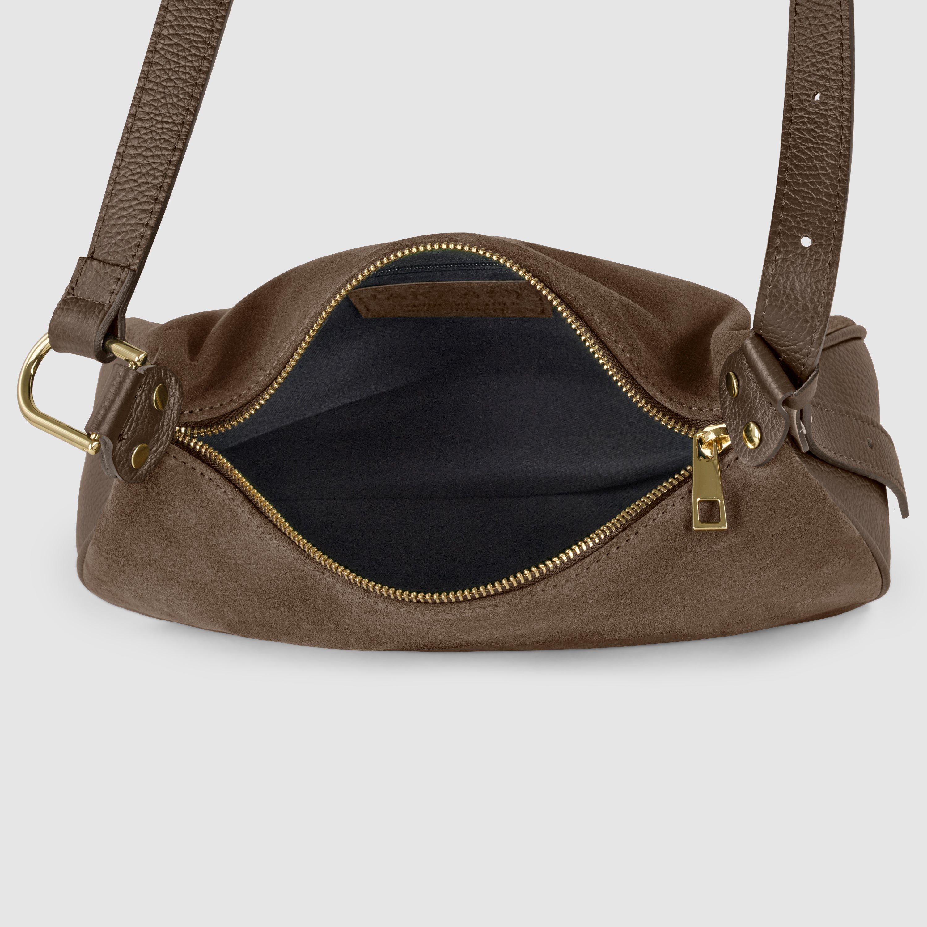 Italian Genuine Suede Compact Rounded Crossbody Shoulder Bag