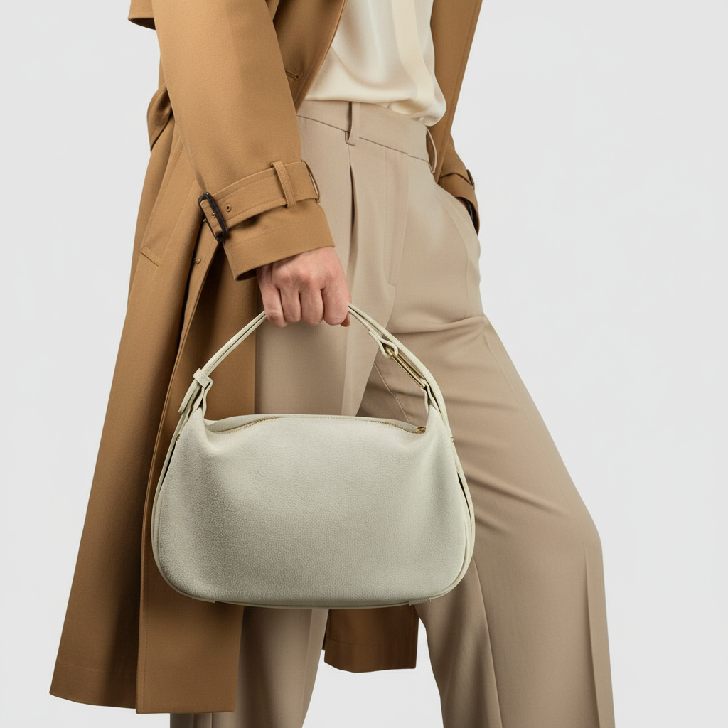 Italian Genuine Suede Compact Rounded Crossbody Shoulder Bag