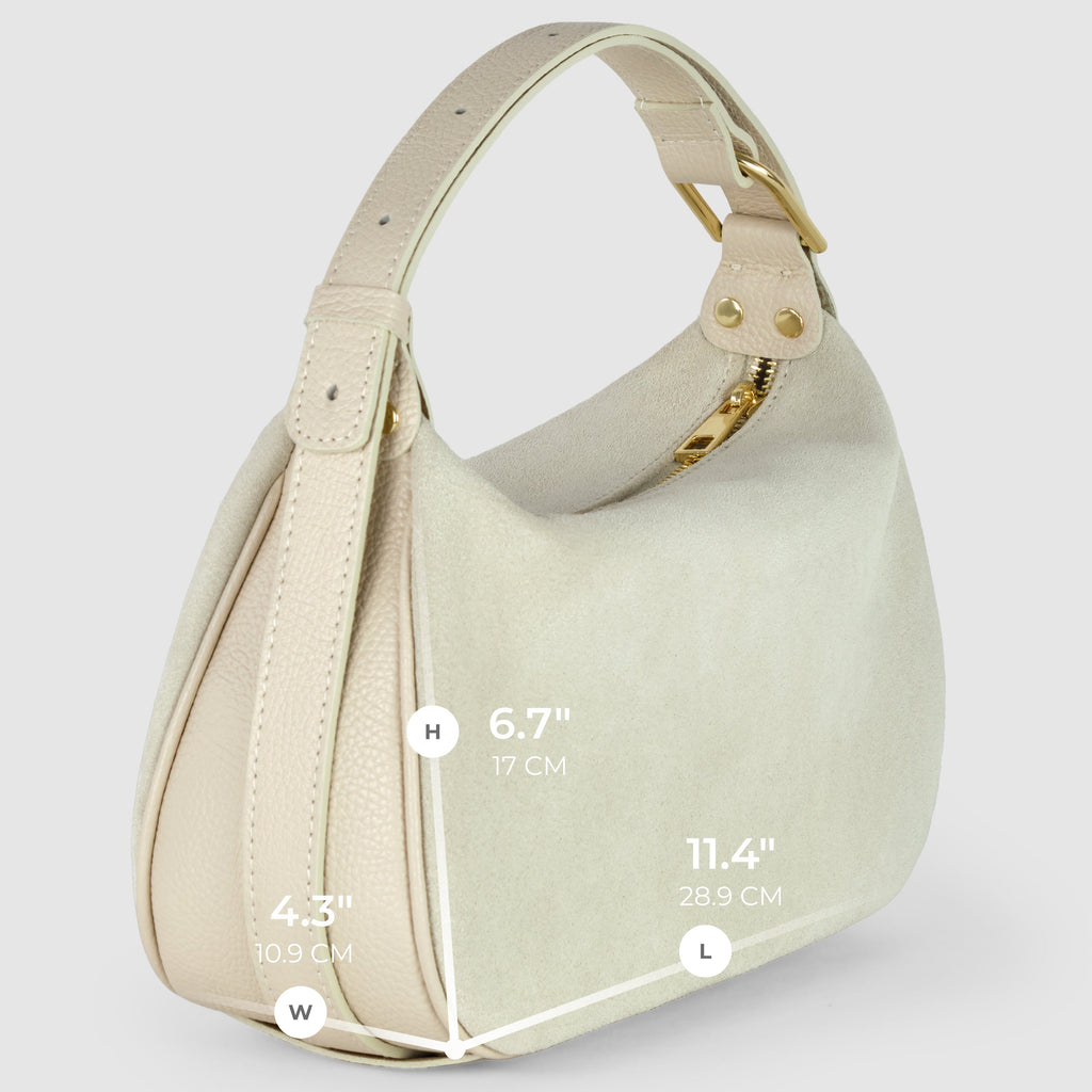 Italian Genuine Suede Compact Rounded Crossbody Shoulder Bag