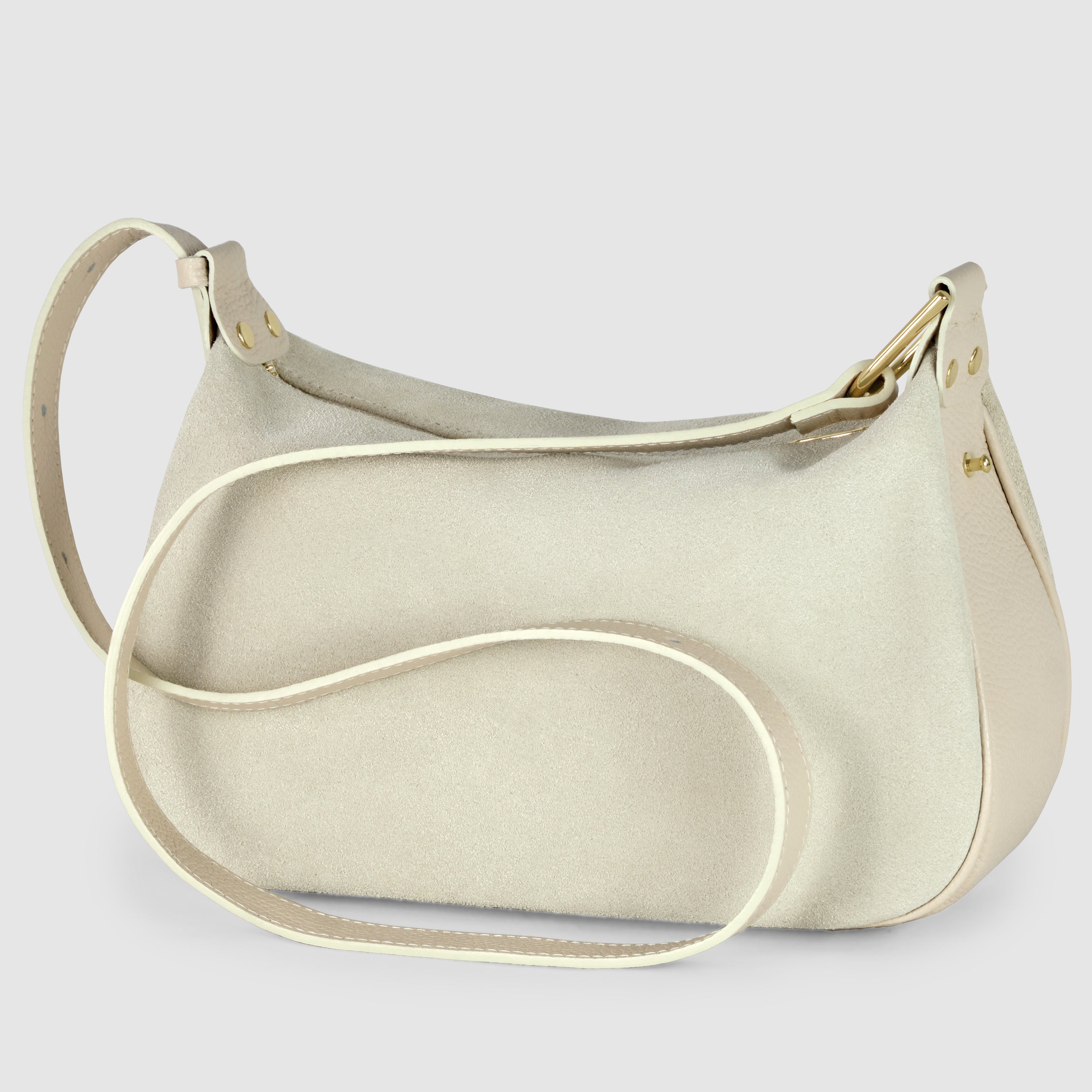 Italian Genuine Suede Compact Rounded Crossbody Shoulder Bag