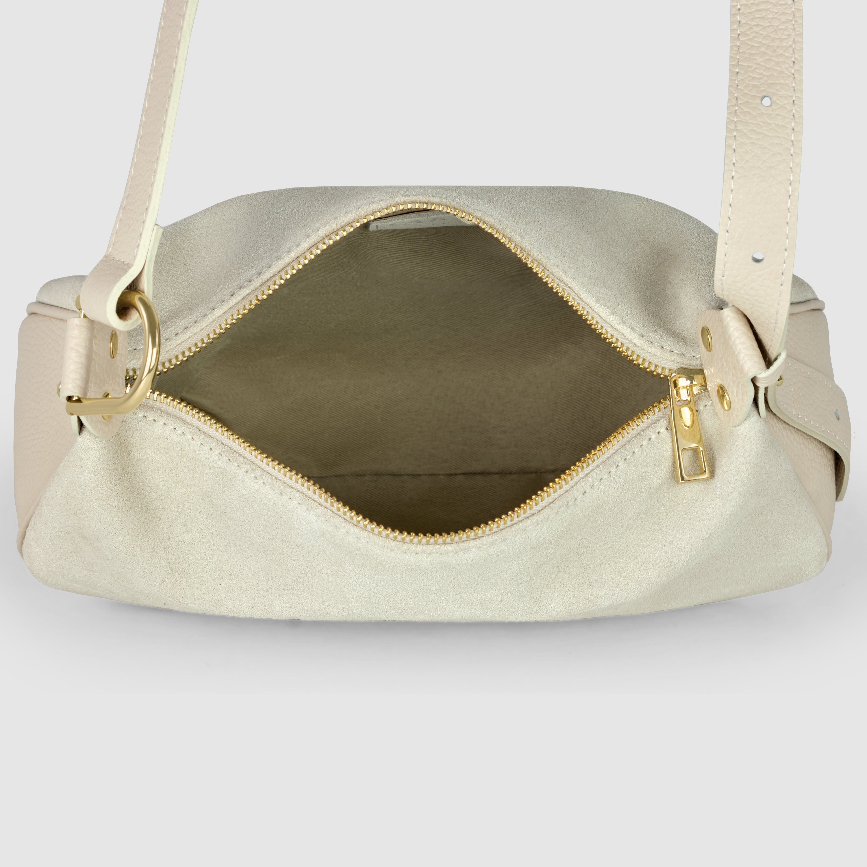 Italian Genuine Suede Compact Rounded Crossbody Shoulder Bag