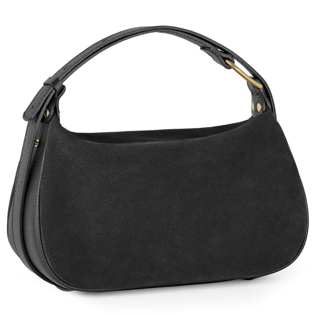 Italian Genuine Suede Compact Rounded Crossbody Shoulder Bag