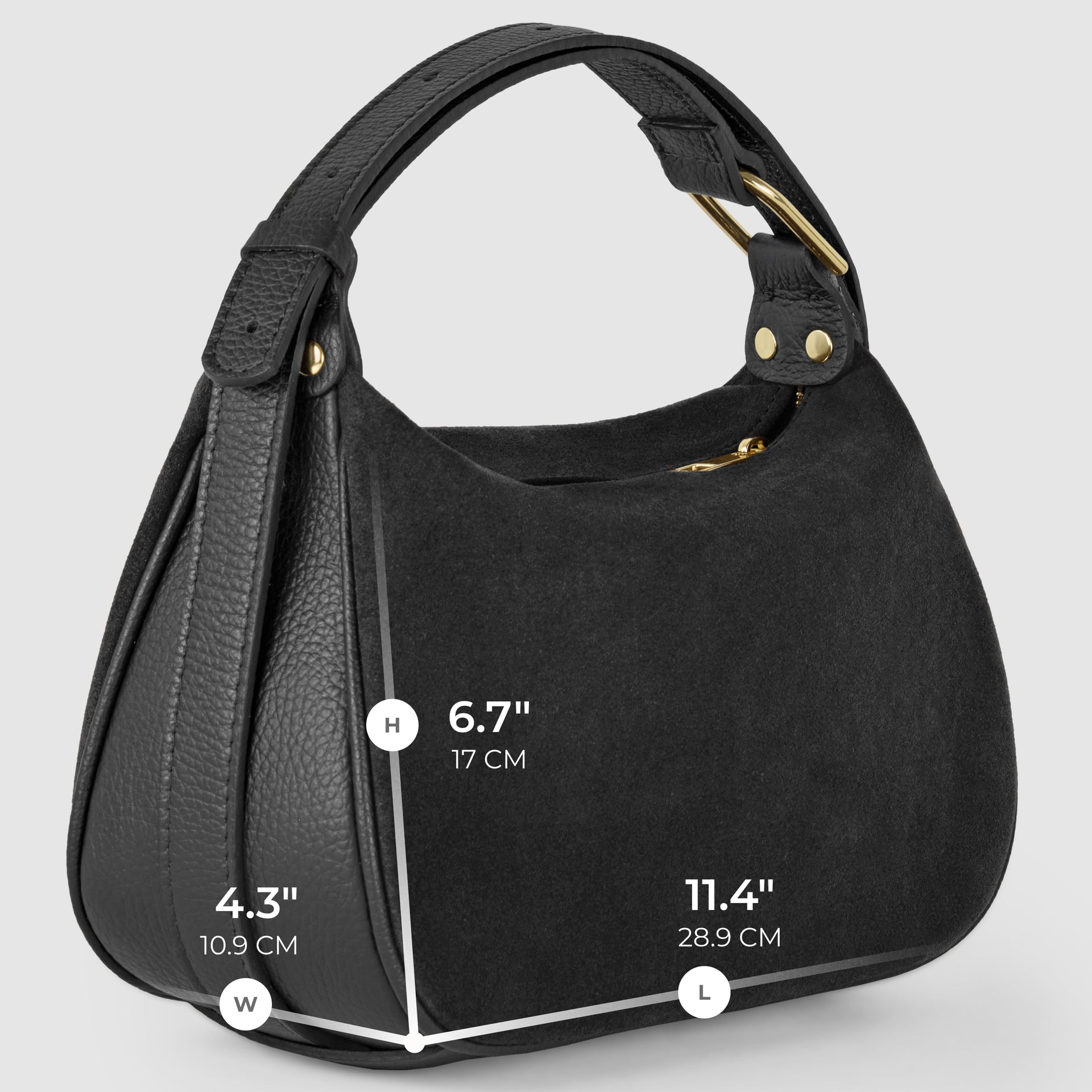 Italian Genuine Suede Compact Rounded Crossbody Shoulder Bag