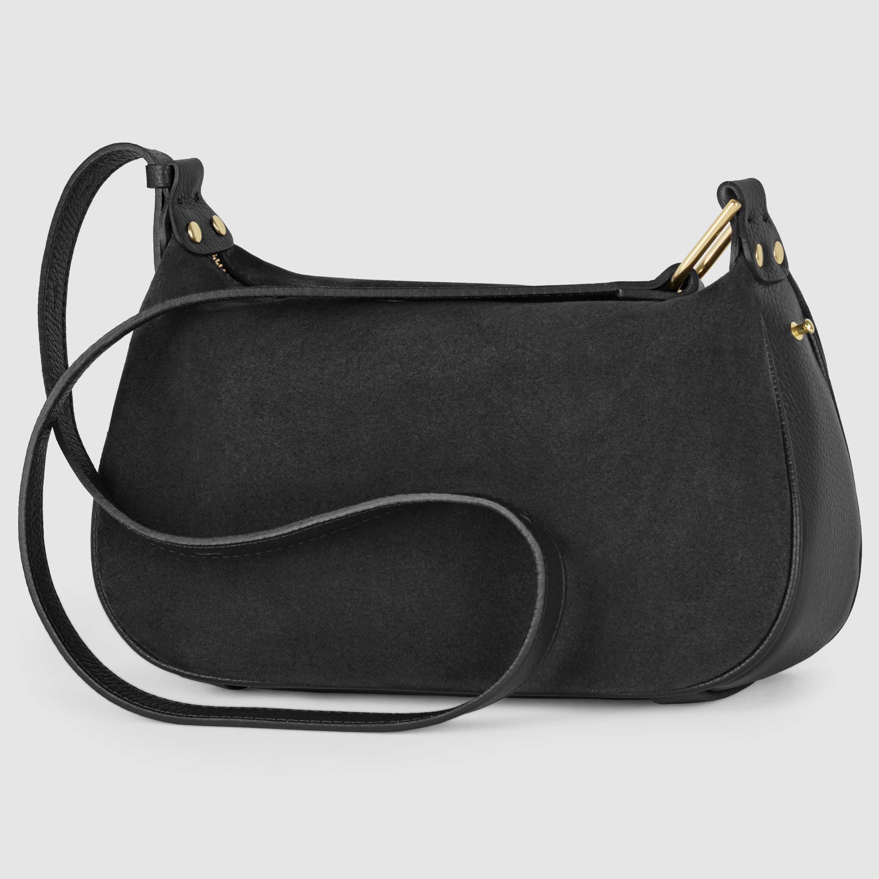 Italian Genuine Suede Compact Rounded Crossbody Shoulder Bag