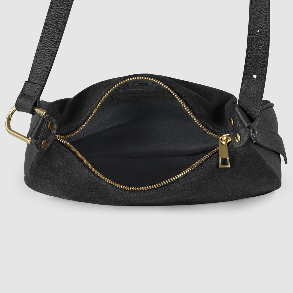 Italian Genuine Suede Compact Rounded Crossbody Shoulder Bag