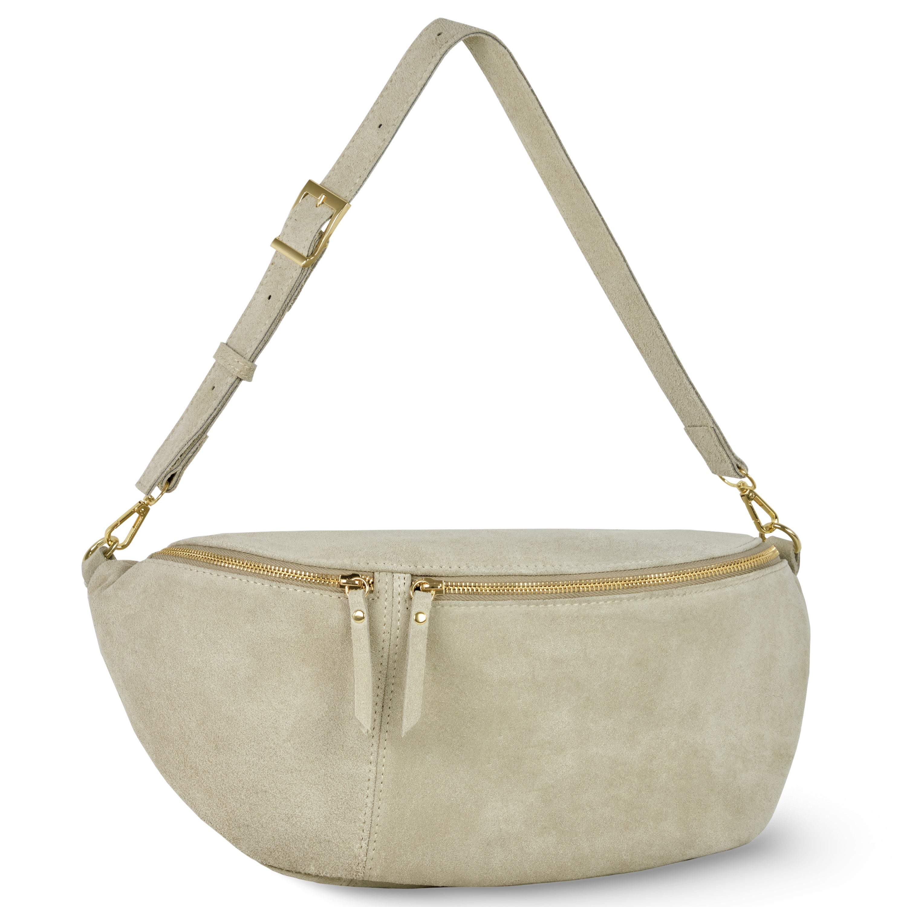 Italian Genuine Suede Curved Crossbody Bag with Belt Strap