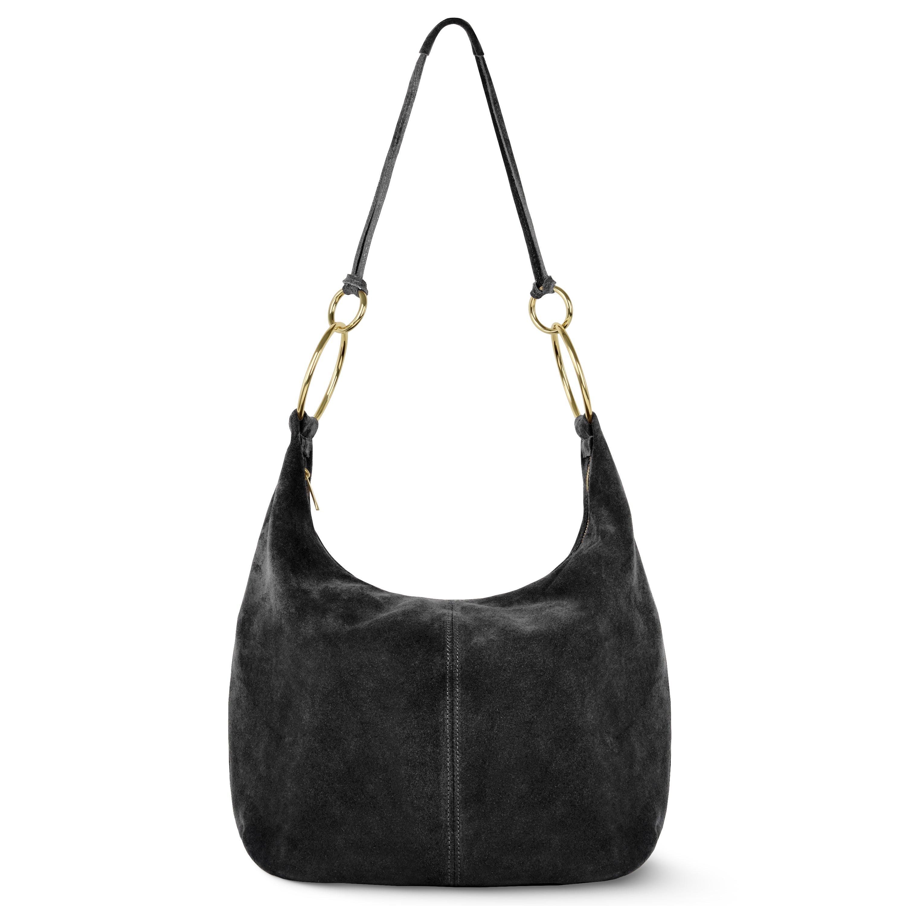 Italian Genuine Suede Slouchy Hobo Bag with Ring Details