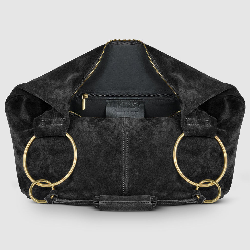 Italian Genuine Suede Slouchy Hobo Bag with Ring Details