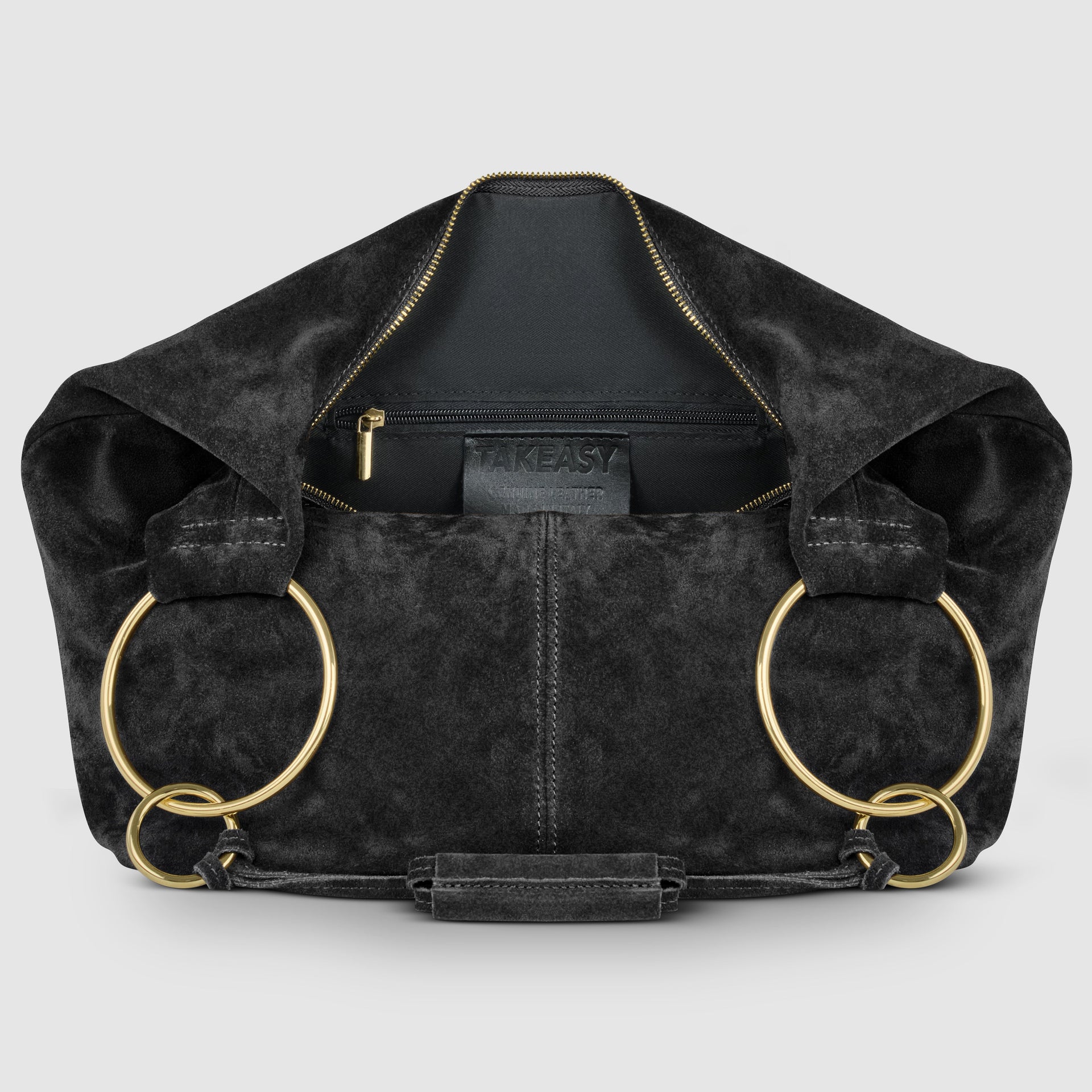 Italian Genuine Suede Slouchy Hobo Bag with Ring Details