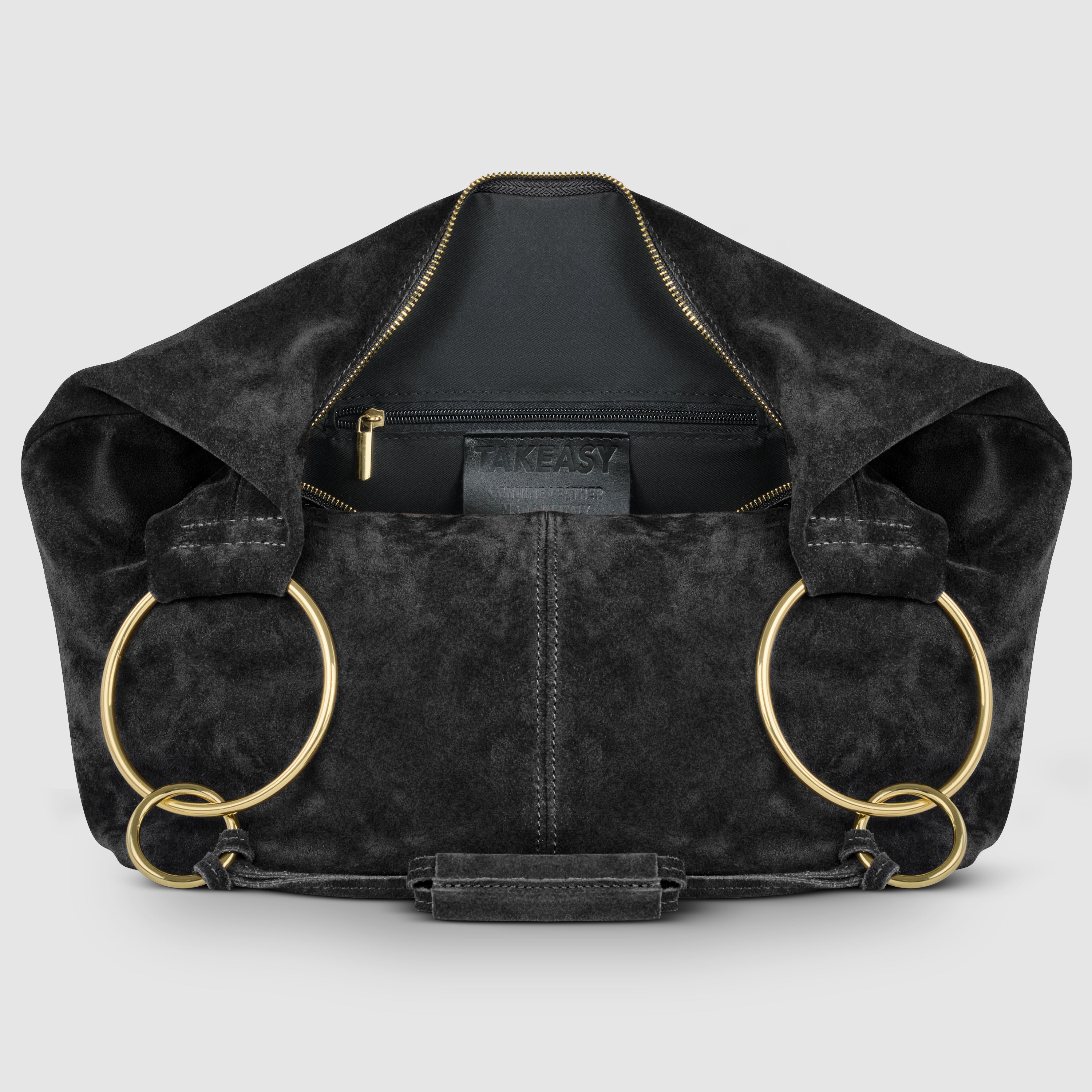 Italian Genuine Suede Slouchy Hobo Bag with Ring Details