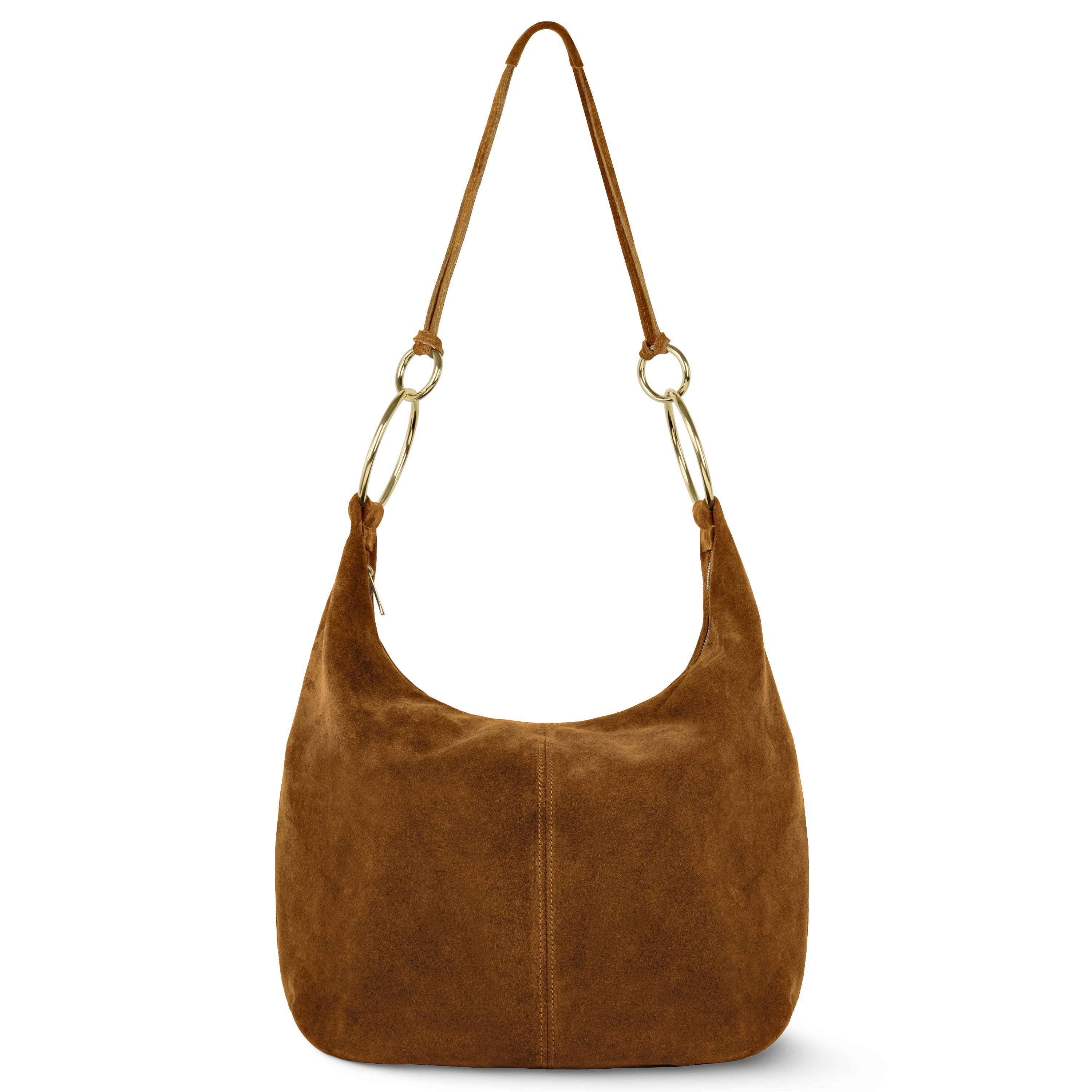 Italian Genuine Suede Slouchy Hobo Bag with Ring Details