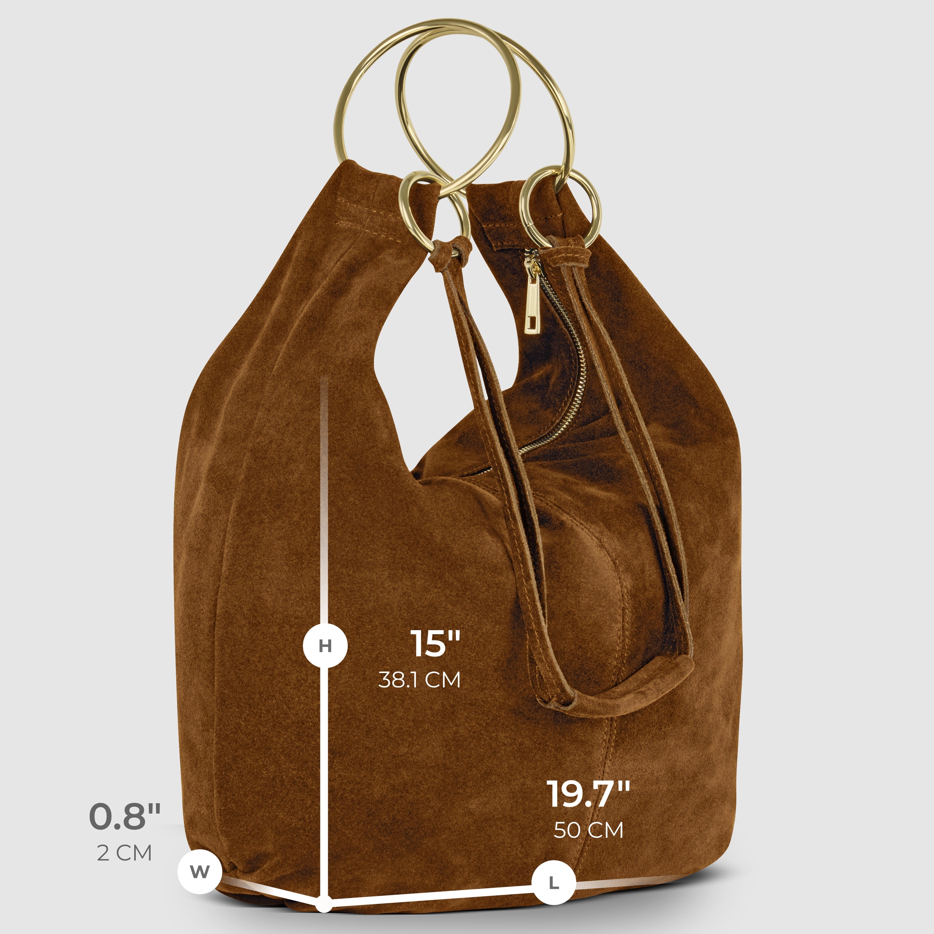 Italian Genuine Suede Slouchy Hobo Bag with Ring Details