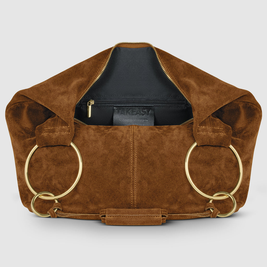 Italian Genuine Suede Slouchy Hobo Bag with Ring Details