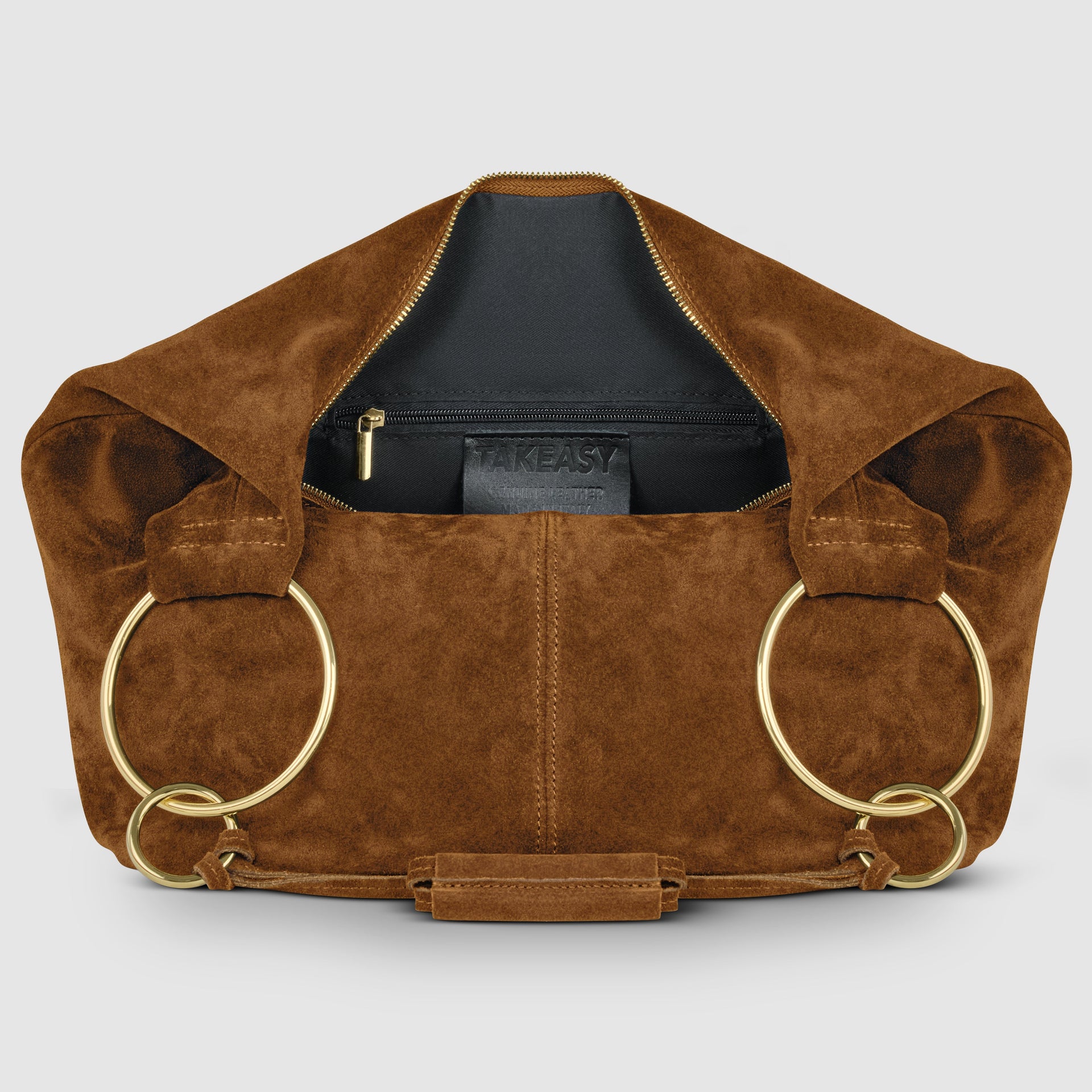 Italian Genuine Suede Slouchy Hobo Bag with Ring Details