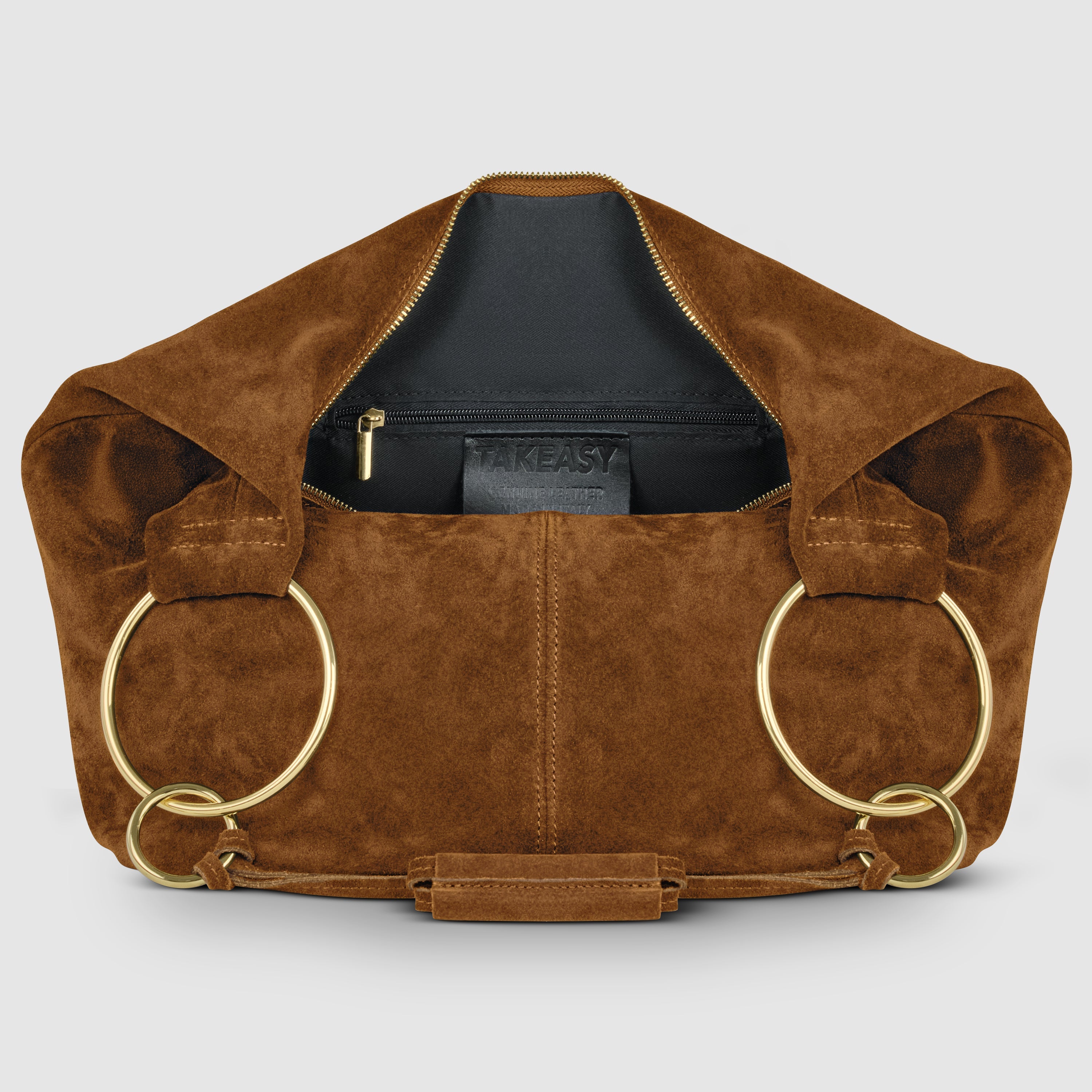 Italian Genuine Suede Slouchy Hobo Bag with Ring Details