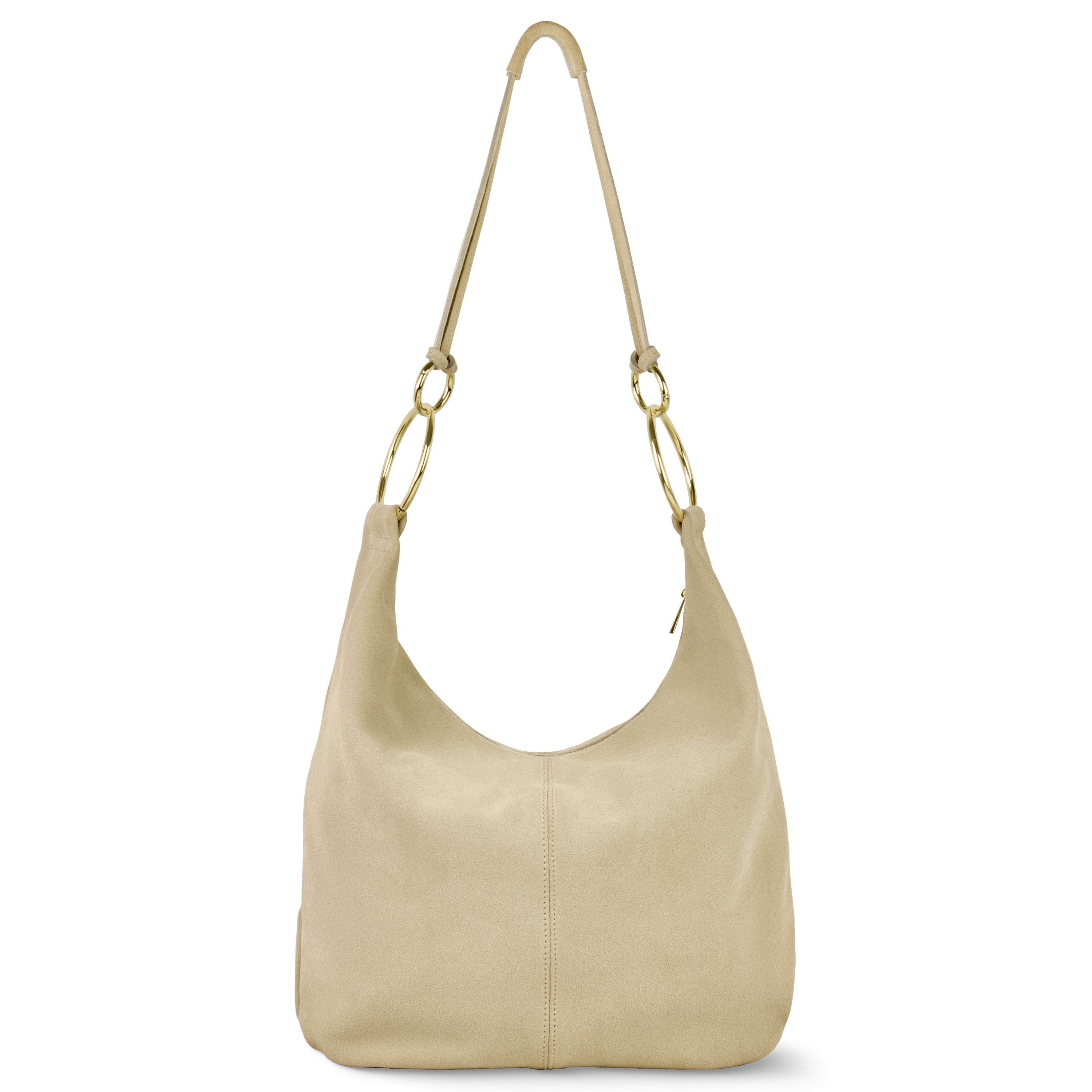 Italian Genuine Suede Slouchy Hobo Bag with Ring Details